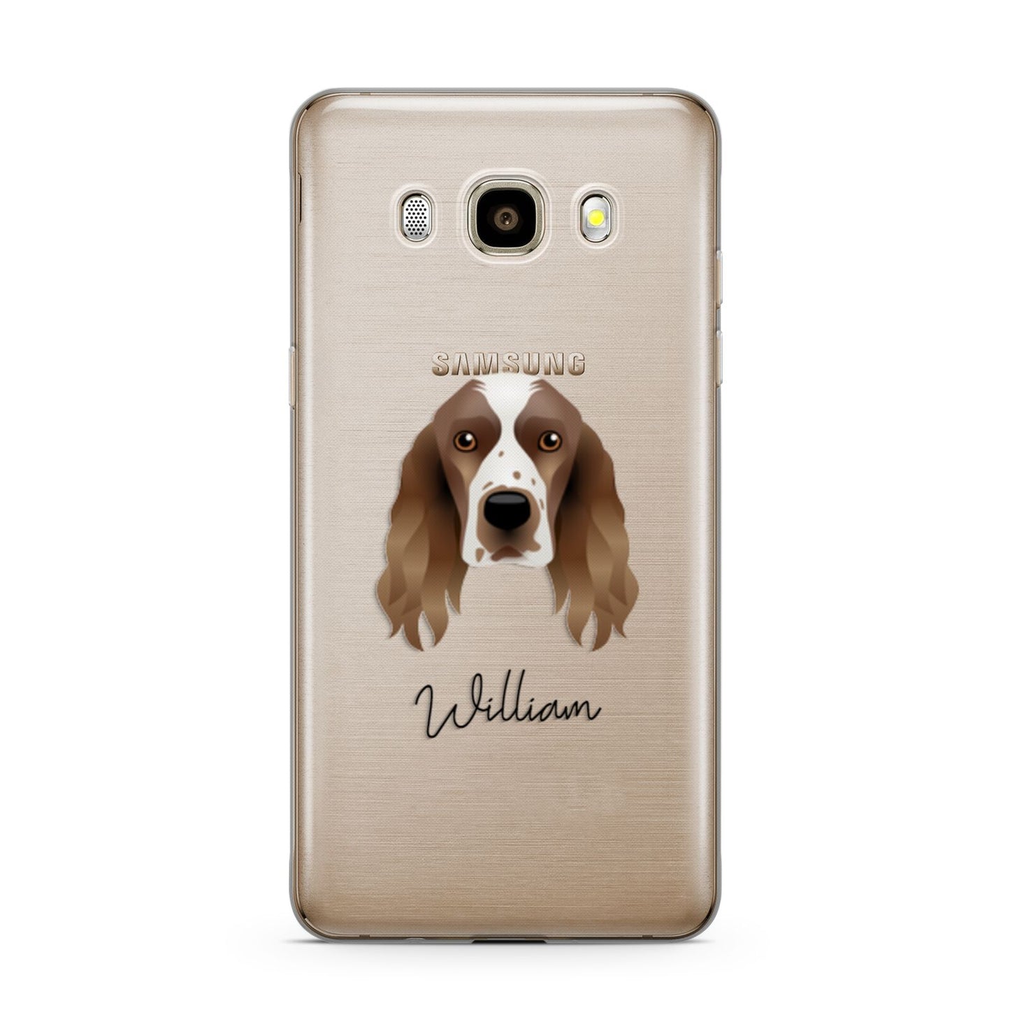 Welsh Springer Spaniel Personalised Samsung Galaxy J7 2016 Case on gold phone