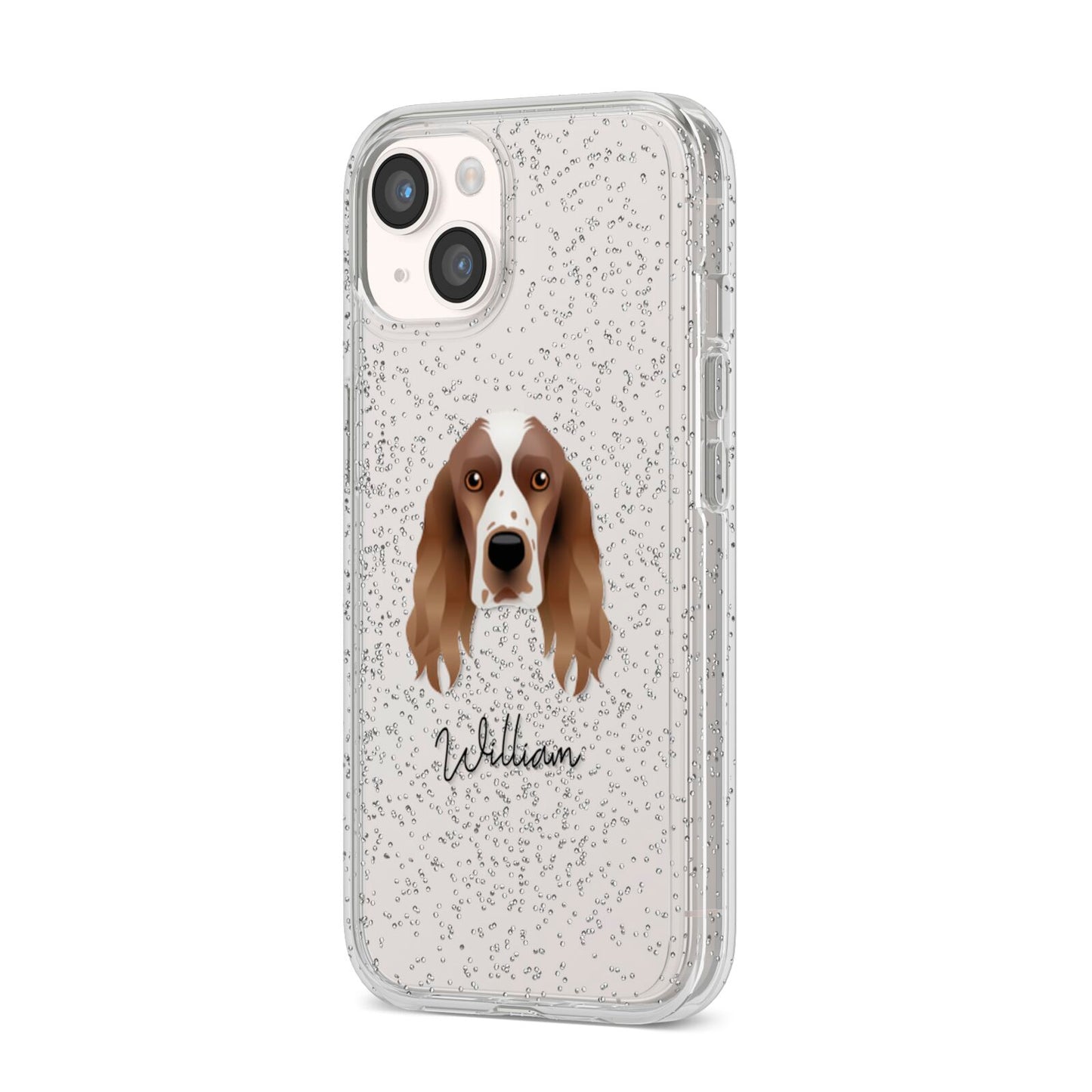 Welsh Springer Spaniel Personalised iPhone 14 Glitter Tough Case Starlight Angled Image