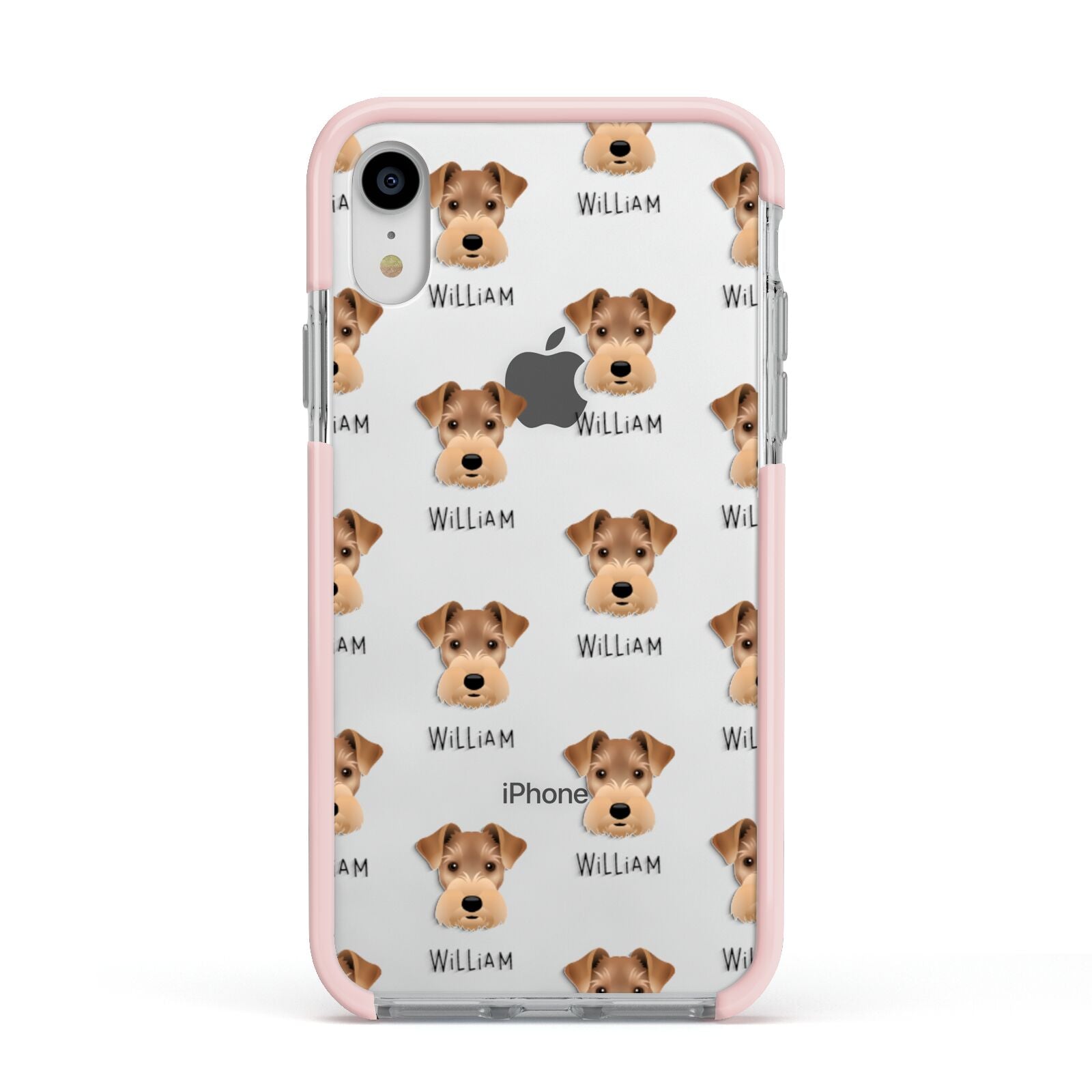 Welsh Terrier Icon with Name Apple iPhone XR Impact Case Pink Edge on Silver Phone