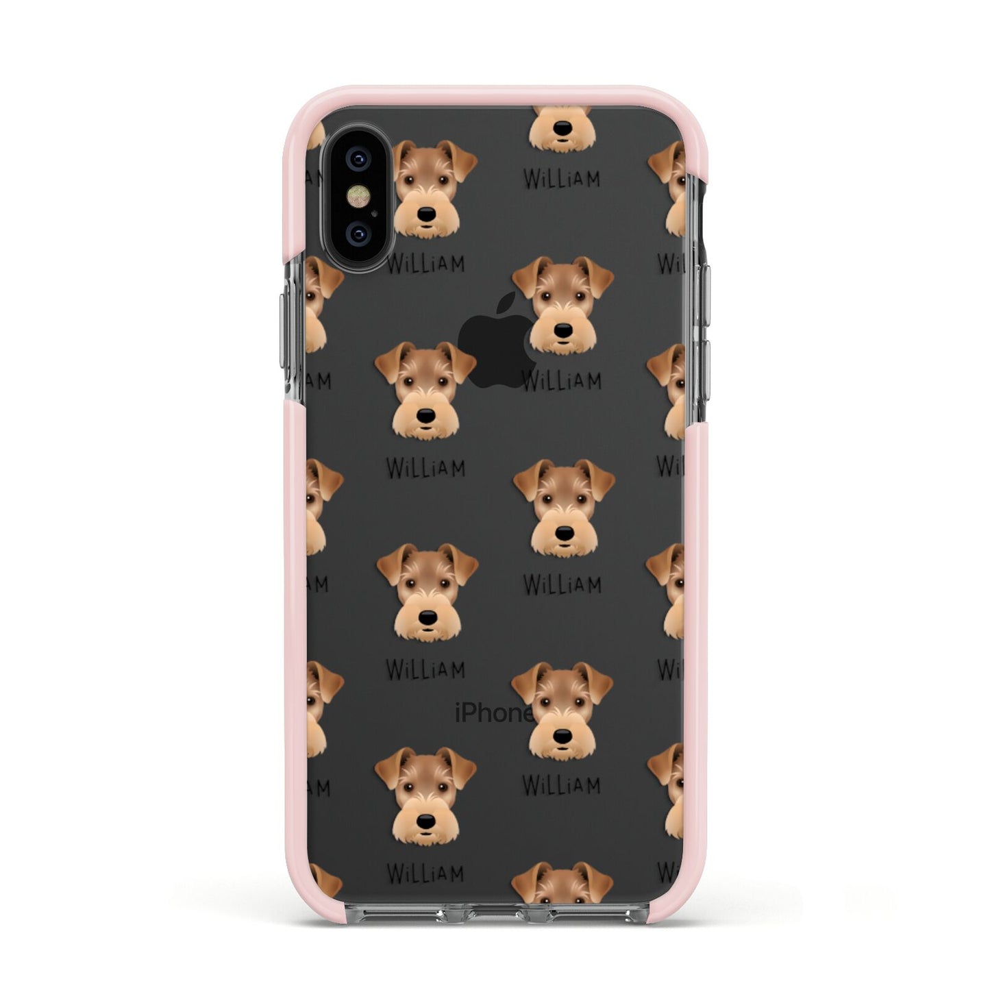 Welsh Terrier Icon with Name Apple iPhone Xs Impact Case Pink Edge on Black Phone