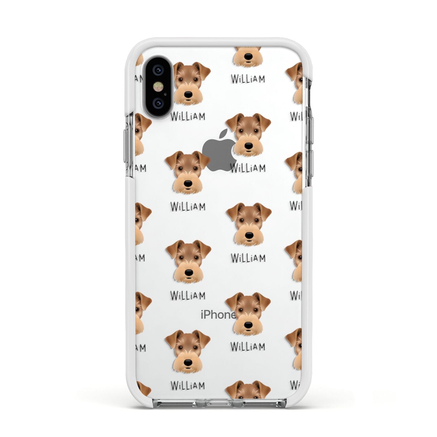 Welsh Terrier Icon with Name Apple iPhone Xs Impact Case White Edge on Silver Phone