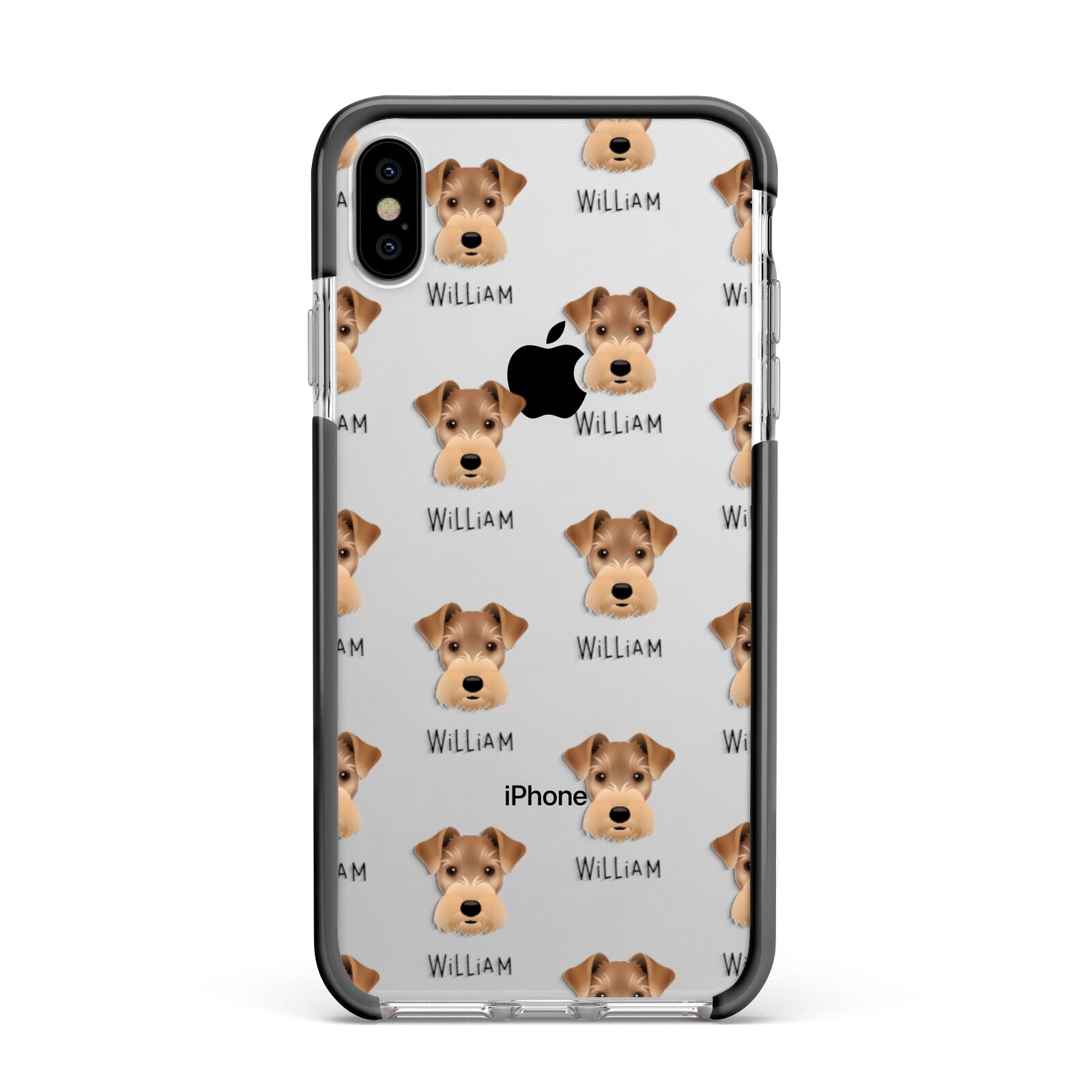 Welsh Terrier Icon with Name Apple iPhone Xs Max Impact Case Black Edge on Silver Phone