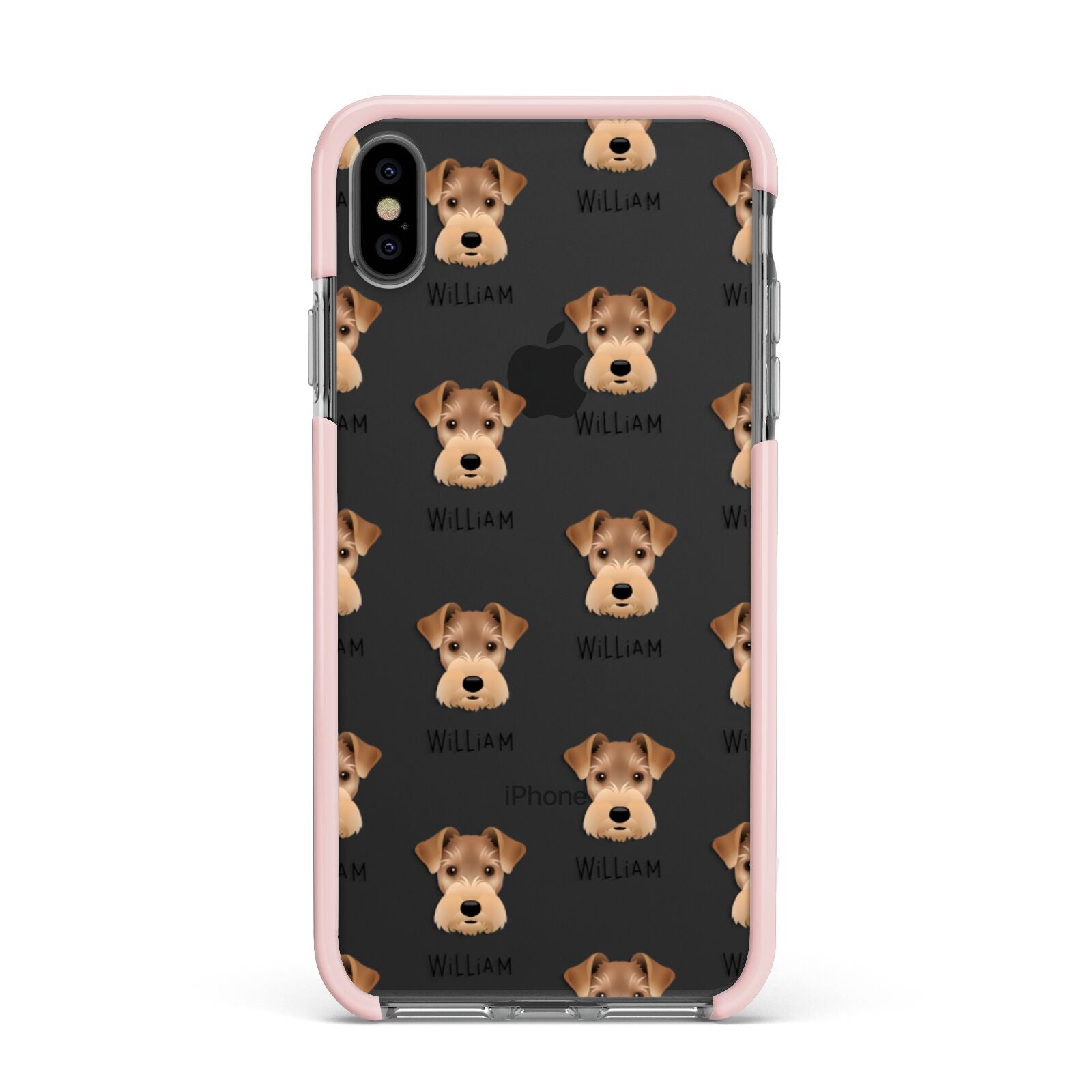 Welsh Terrier Icon with Name Apple iPhone Xs Max Impact Case Pink Edge on Black Phone