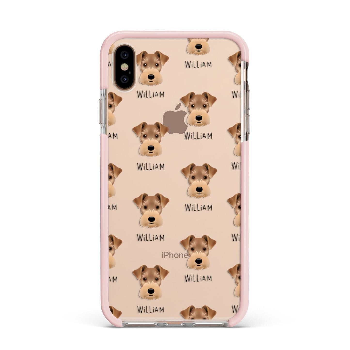 Welsh Terrier Icon with Name Apple iPhone Xs Max Impact Case Pink Edge on Gold Phone