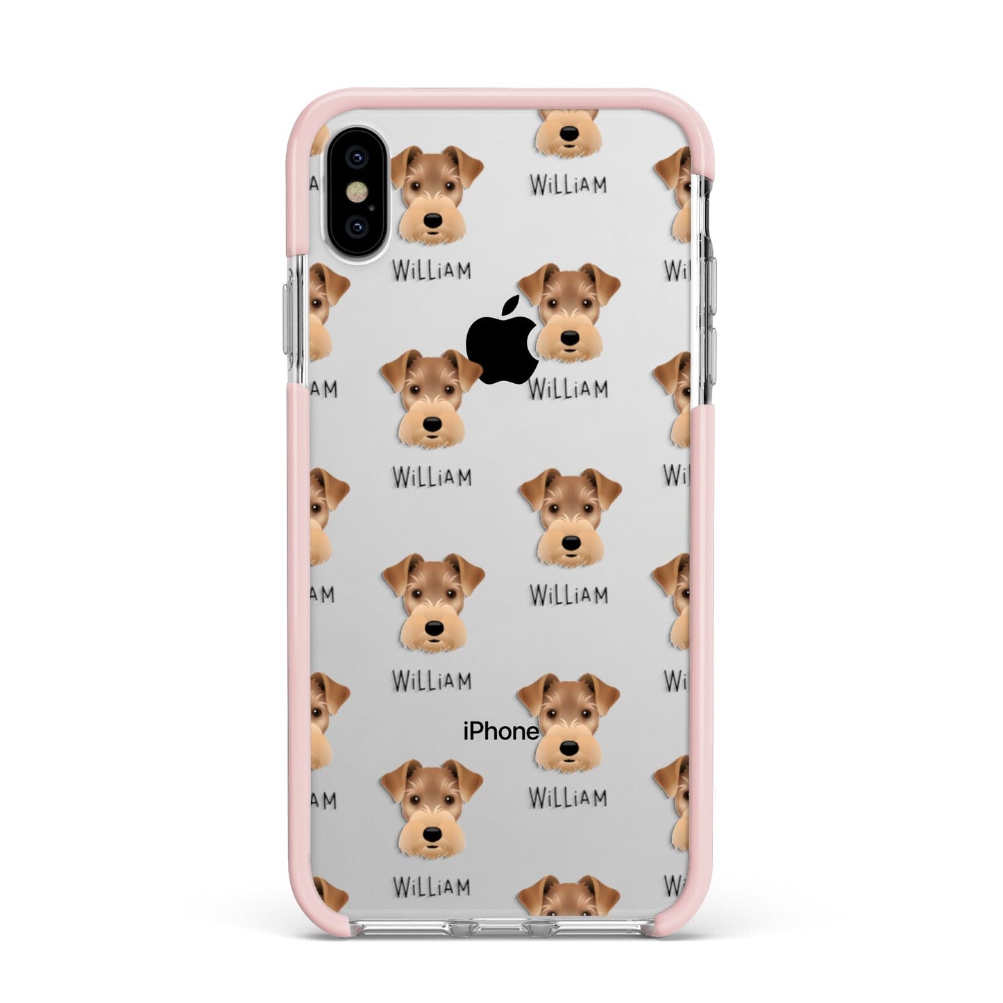 Welsh Terrier Icon with Name Apple iPhone Xs Max Impact Case Pink Edge on Silver Phone