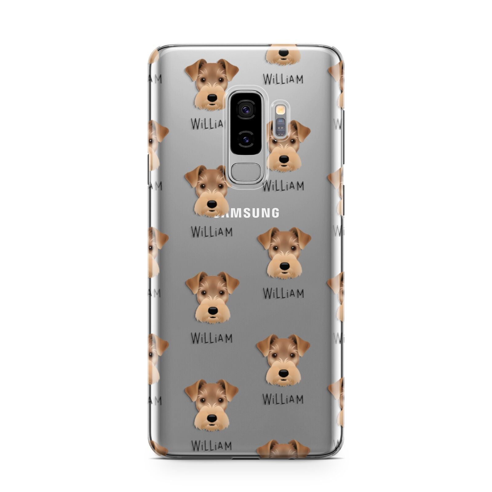 Welsh Terrier Icon with Name Samsung Galaxy S9 Plus Case on Silver phone