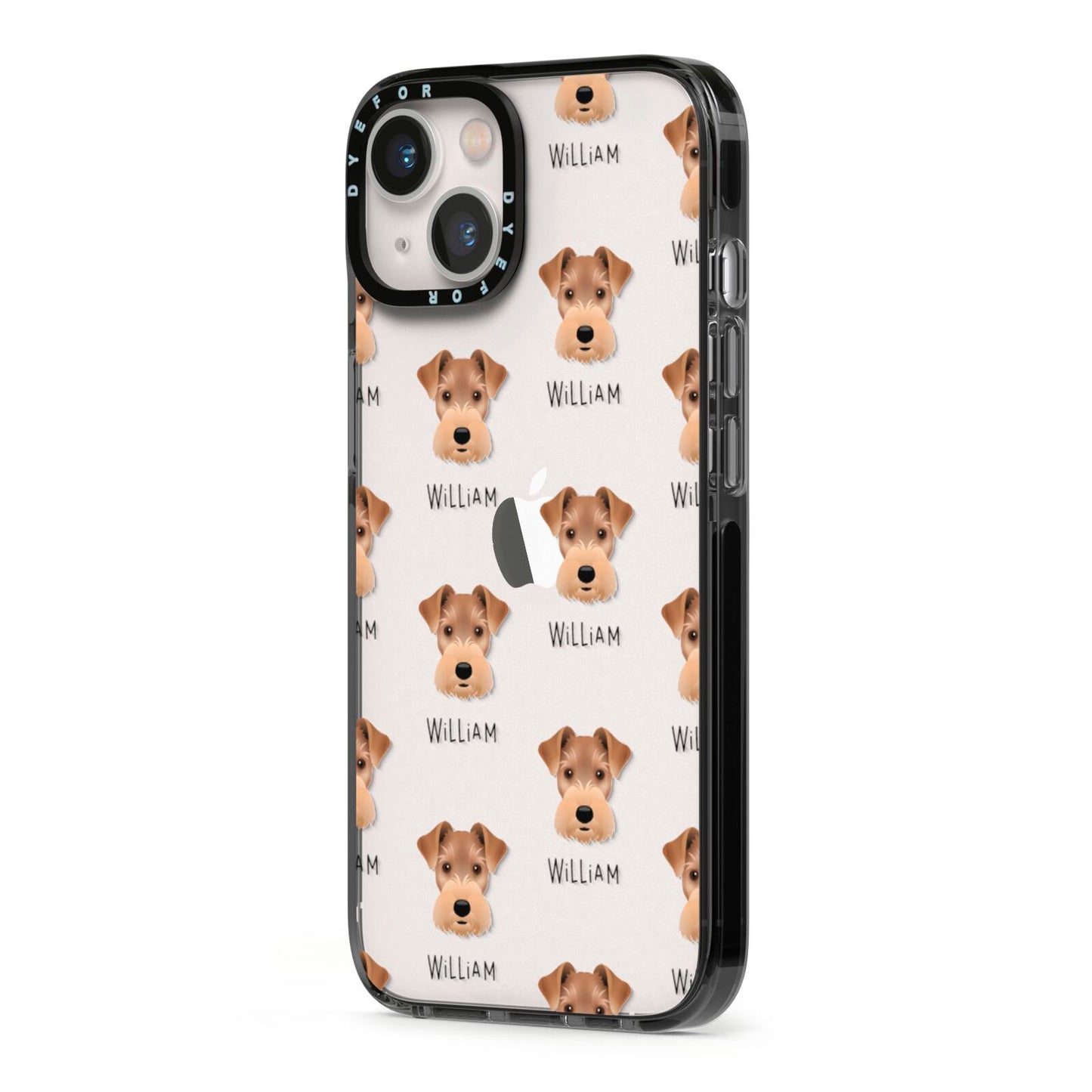 Welsh Terrier Icon with Name iPhone 13 Black Impact Case Side Angle on Silver phone