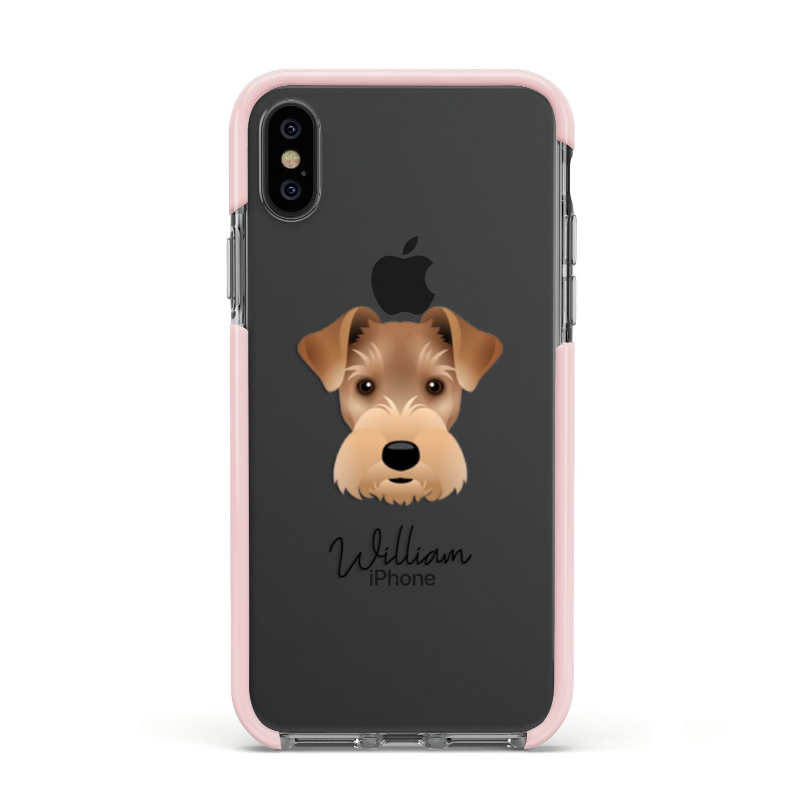 Welsh Terrier Personalised Apple iPhone Xs Impact Case Pink Edge on Black Phone