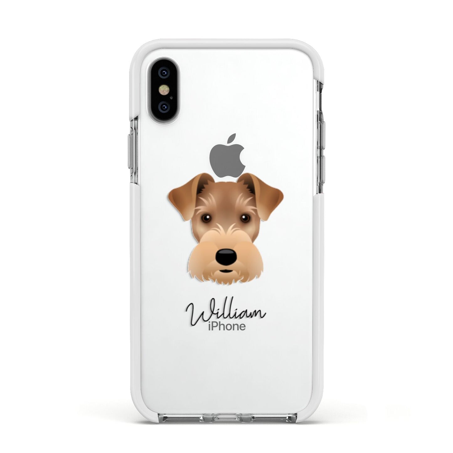 Welsh Terrier Personalised Apple iPhone Xs Impact Case White Edge on Silver Phone