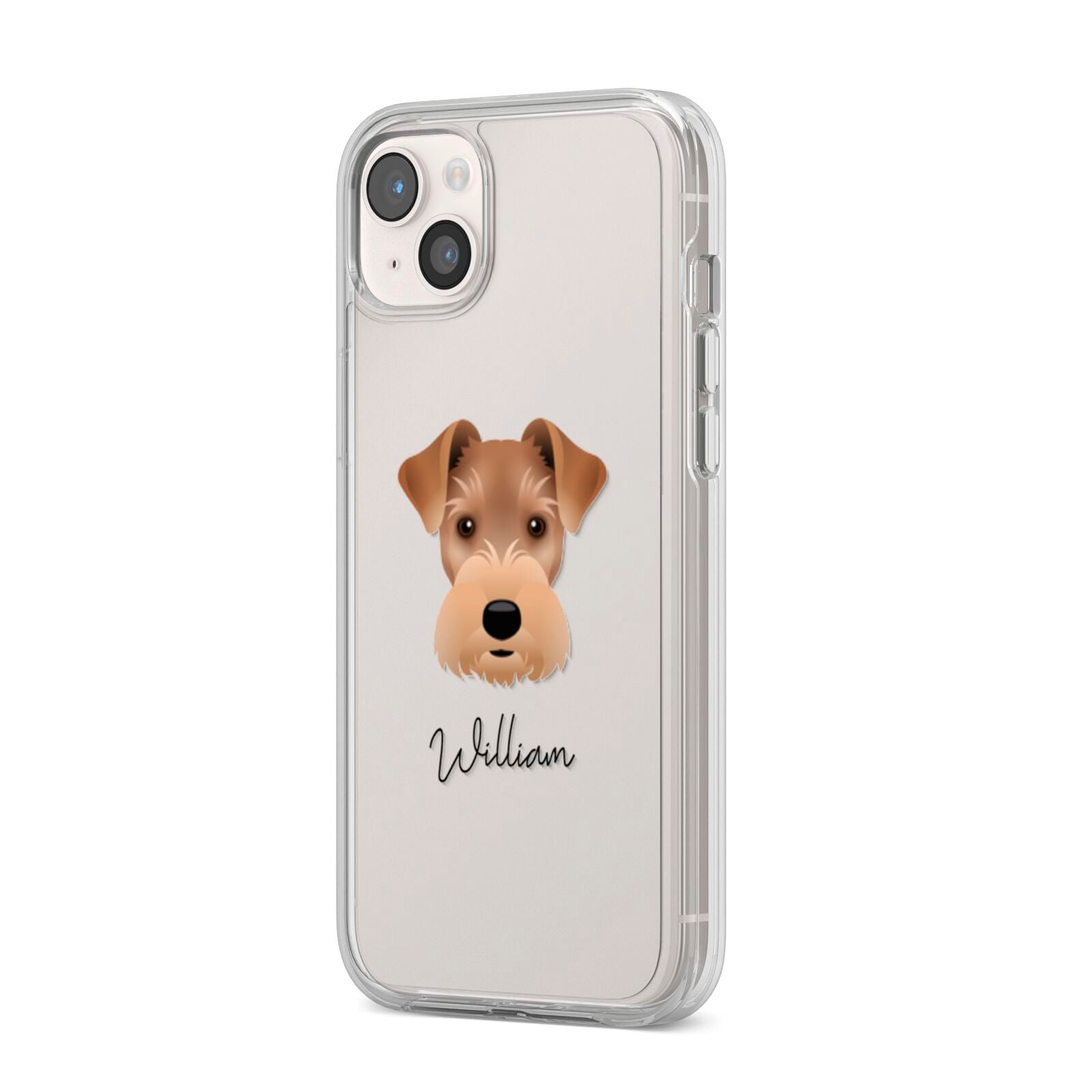 Welsh Terrier Personalised iPhone 14 Plus Clear Tough Case Starlight Angled Image