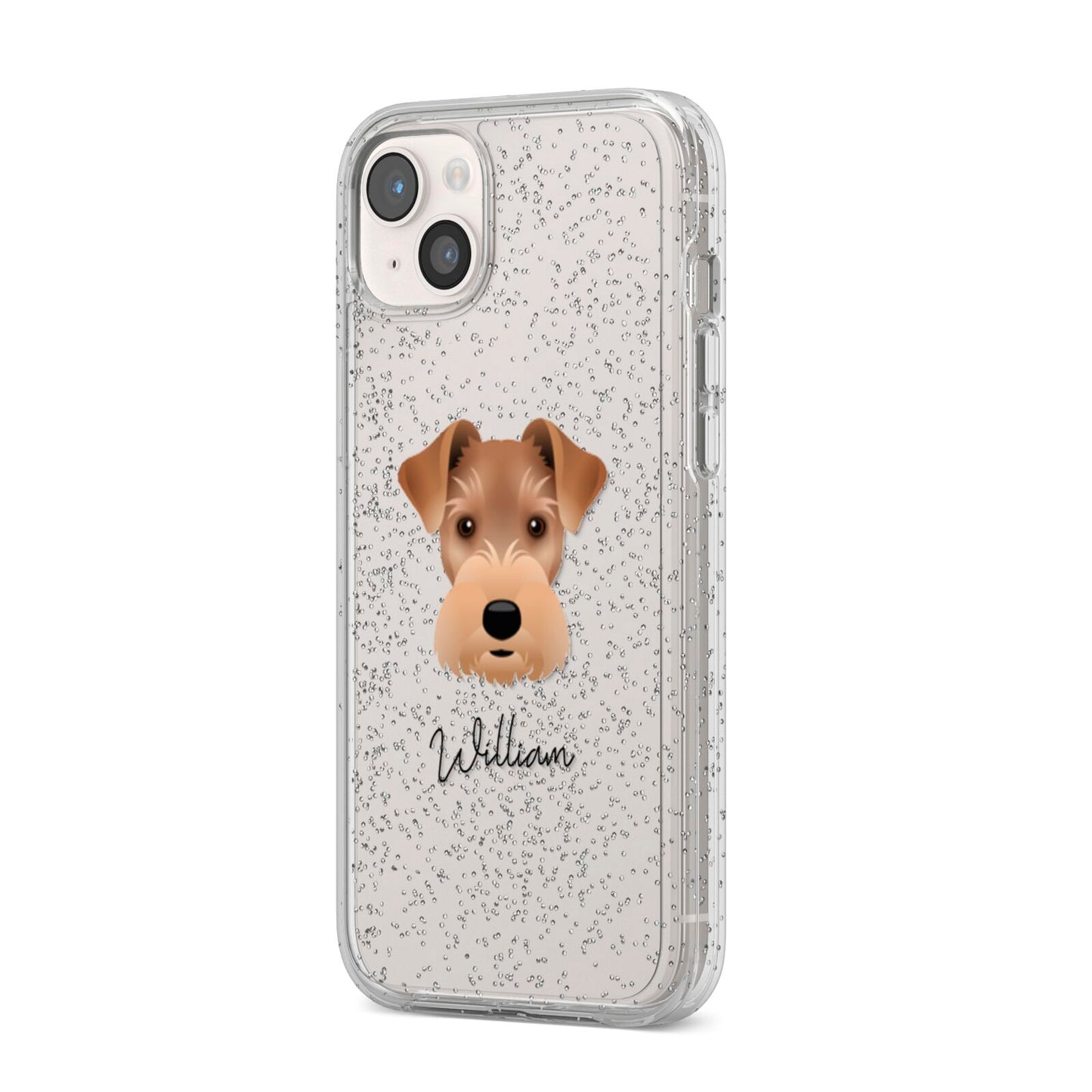 Welsh Terrier Personalised iPhone 14 Plus Glitter Tough Case Starlight Angled Image
