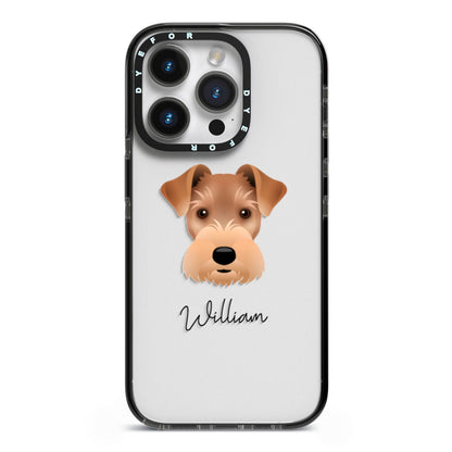 Welsh Terrier Personalised iPhone 14 Pro Black Impact Case on Silver phone