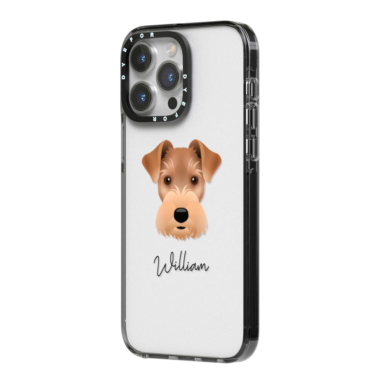 Welsh Terrier Personalised iPhone 14 Pro Max Black Impact Case Side Angle on Silver phone