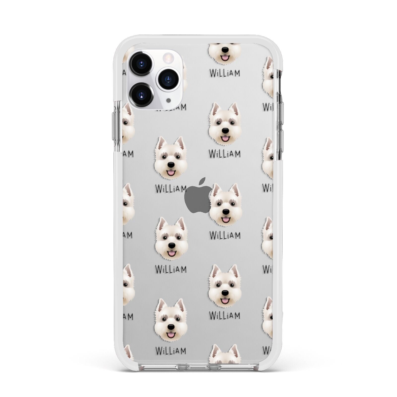 West Highland White Terrier Icon with Name Apple iPhone 11 Pro Max in Silver with White Impact Case