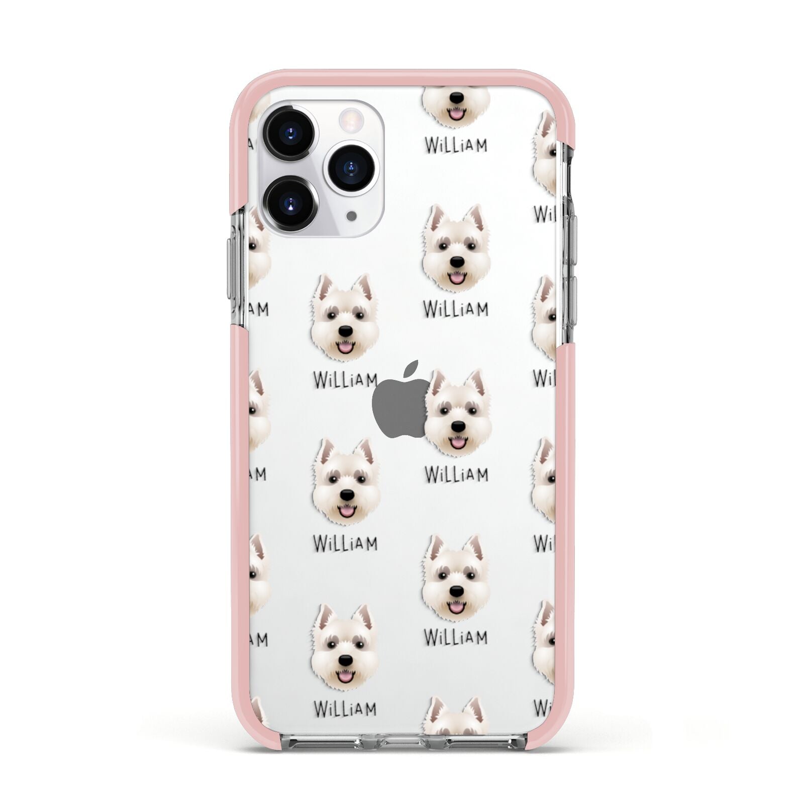 West Highland White Terrier Icon with Name Apple iPhone 11 Pro in Silver with Pink Impact Case