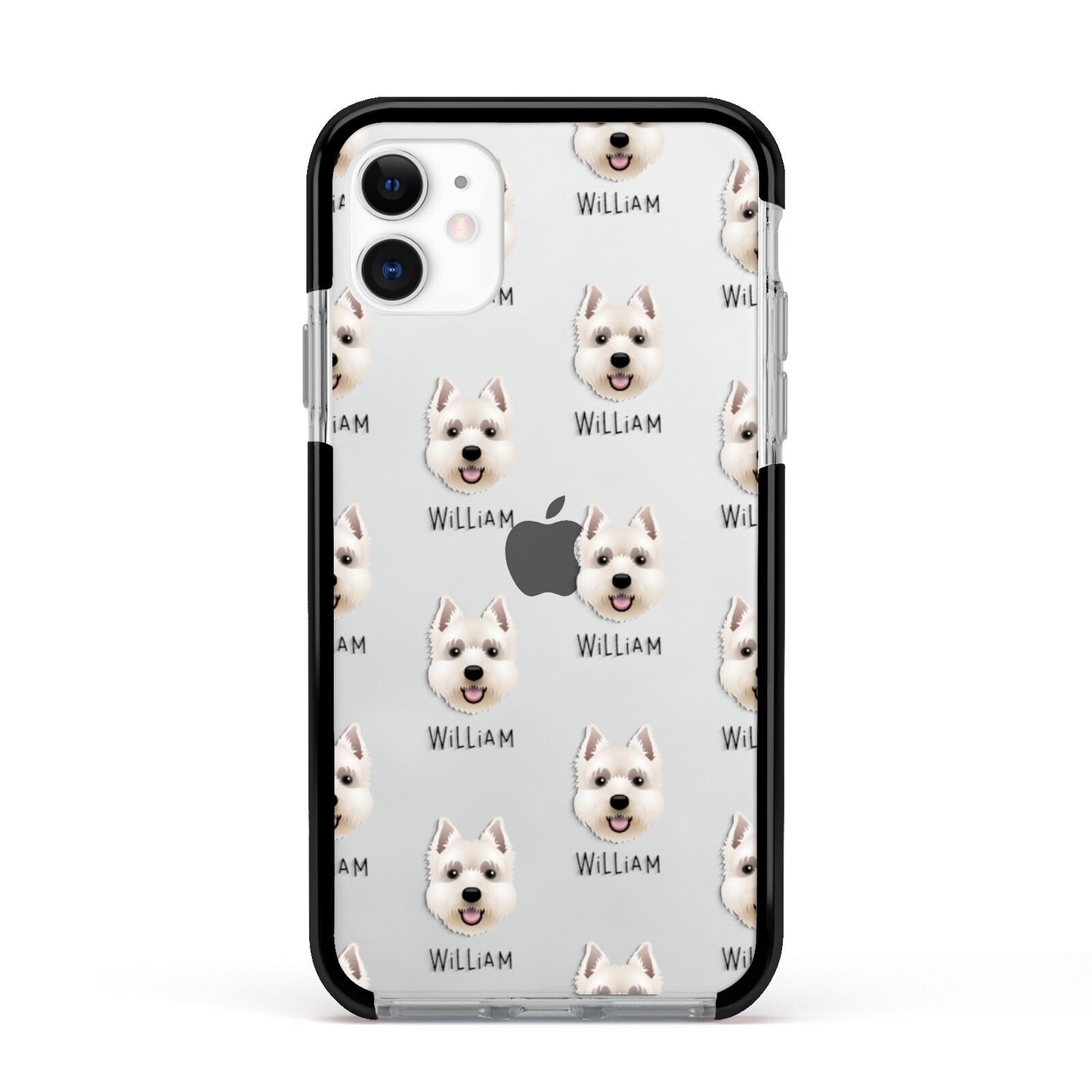 West Highland White Terrier Icon with Name Apple iPhone 11 in White with Black Impact Case