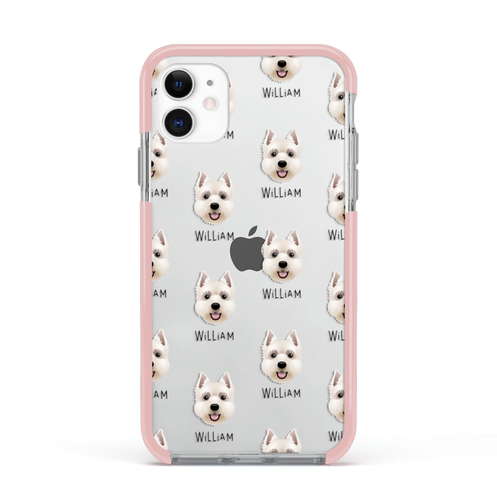 West Highland White Terrier Icon with Name Apple iPhone 11 in White with Pink Impact Case
