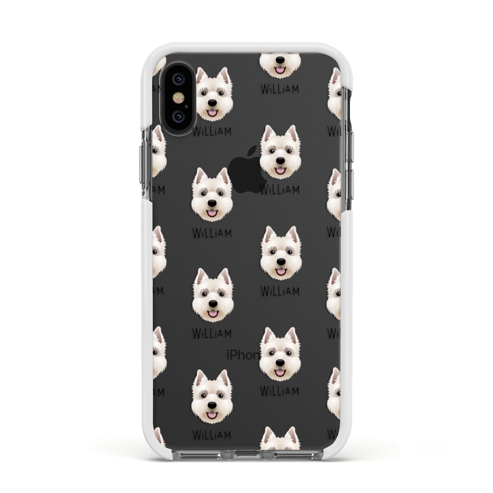 West Highland White Terrier Icon with Name Apple iPhone Xs Impact Case White Edge on Black Phone