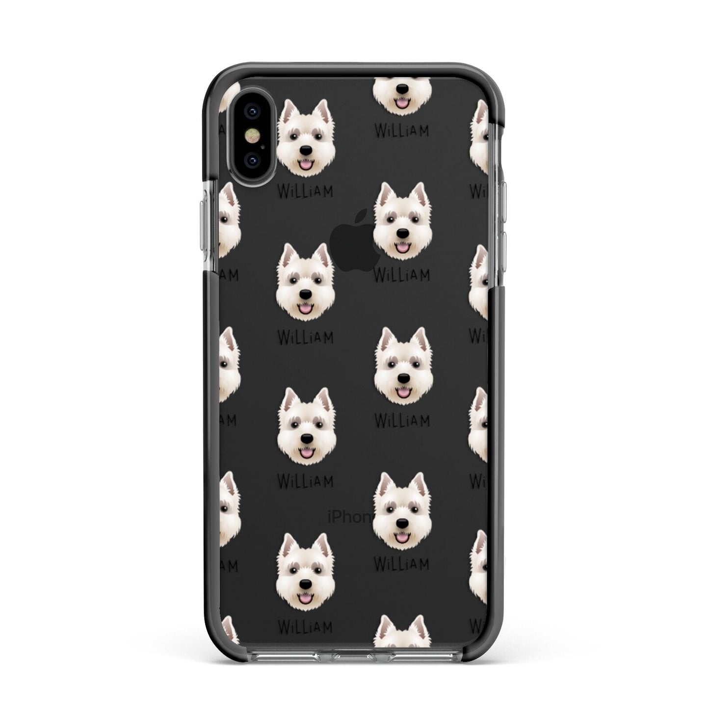 West Highland White Terrier Icon with Name Apple iPhone Xs Max Impact Case Black Edge on Black Phone