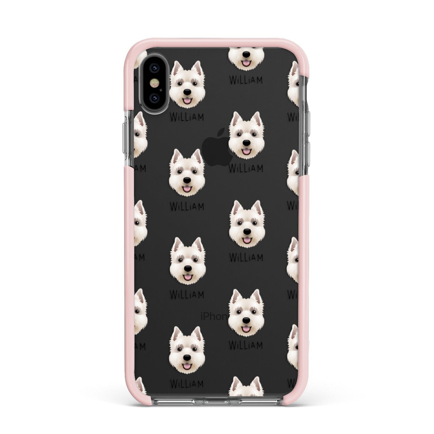 West Highland White Terrier Icon with Name Apple iPhone Xs Max Impact Case Pink Edge on Black Phone