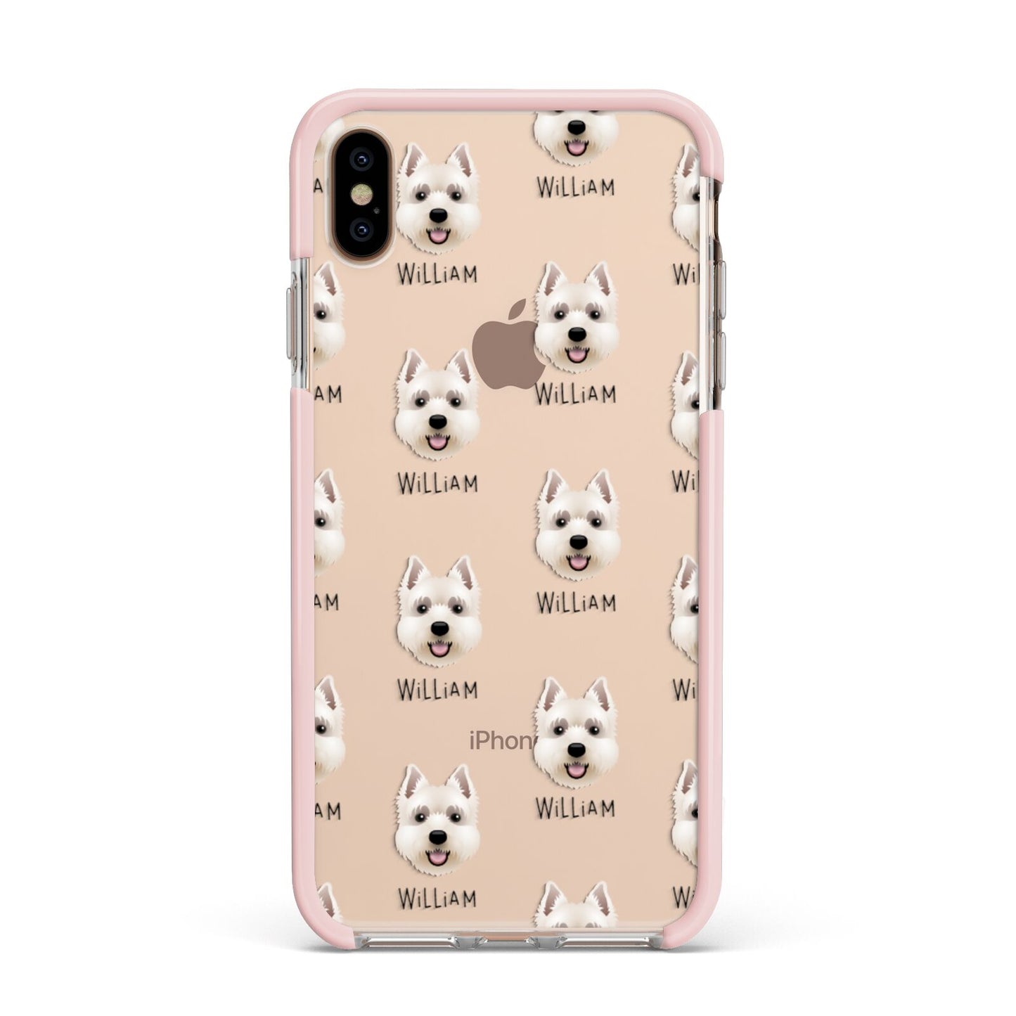 West Highland White Terrier Icon with Name Apple iPhone Xs Max Impact Case Pink Edge on Gold Phone