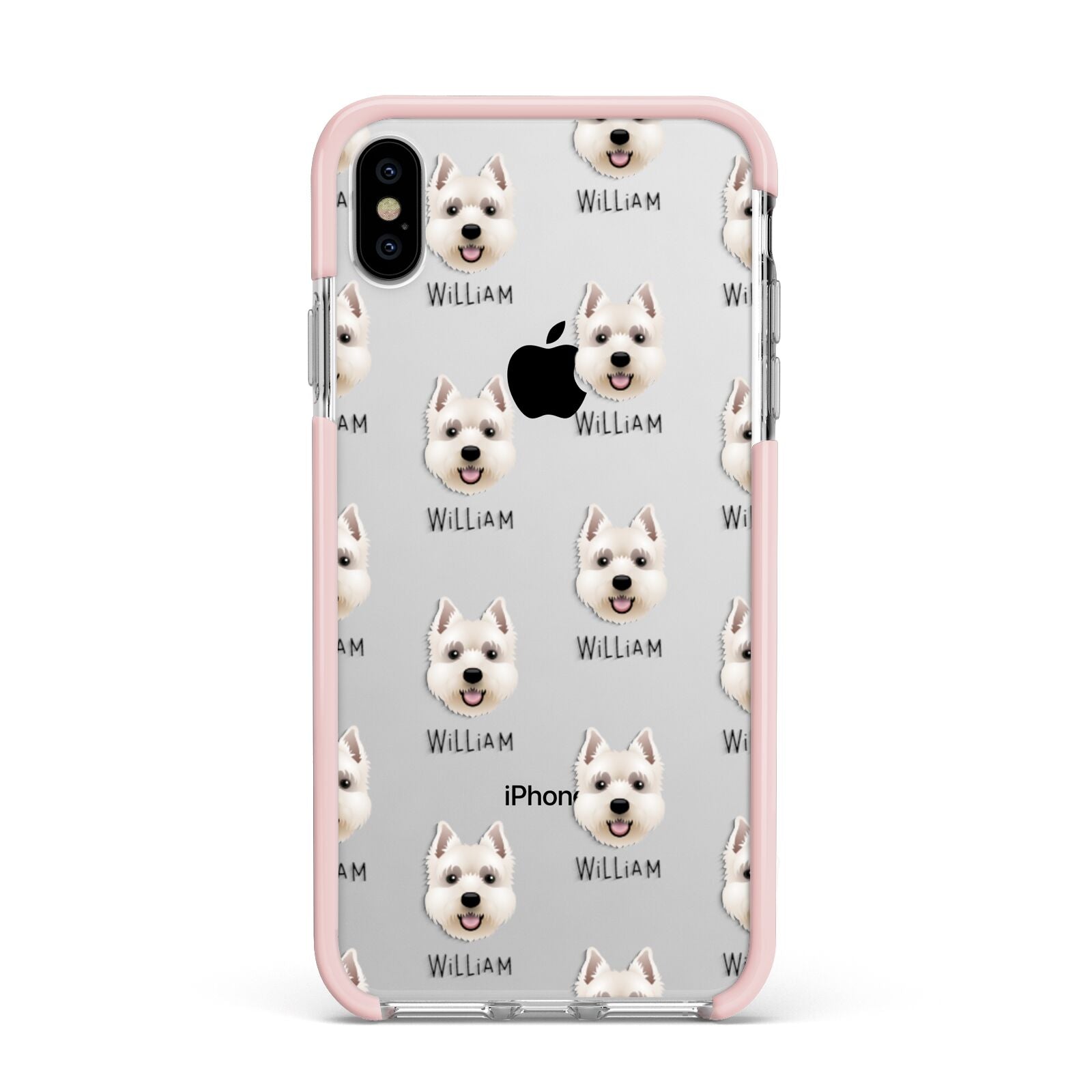 West Highland White Terrier Icon with Name Apple iPhone Xs Max Impact Case Pink Edge on Silver Phone