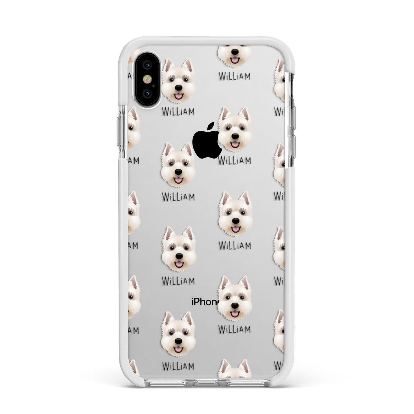 West Highland White Terrier Icon with Name Apple iPhone Xs Max Impact Case White Edge on Silver Phone