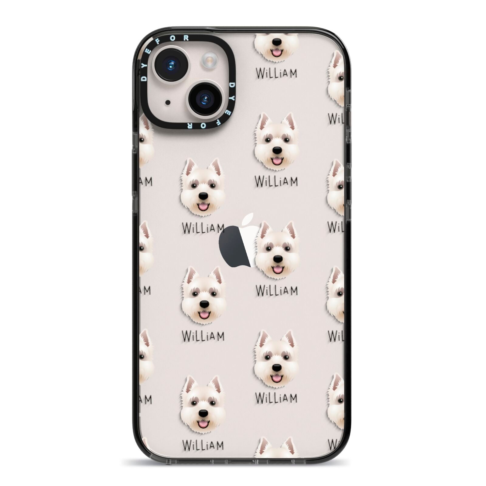 West Highland White Terrier Icon with Name iPhone 14 Plus Black Impact Case on Silver phone
