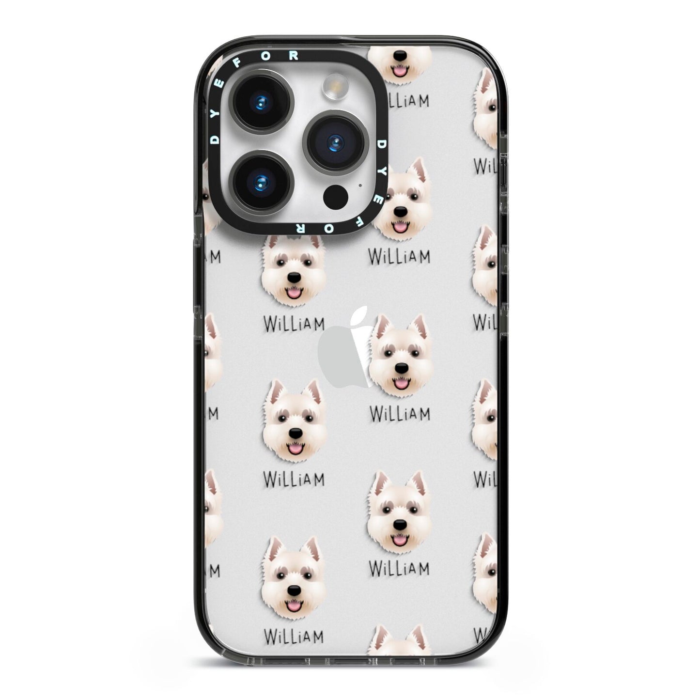 West Highland White Terrier Icon with Name iPhone 14 Pro Black Impact Case on Silver phone