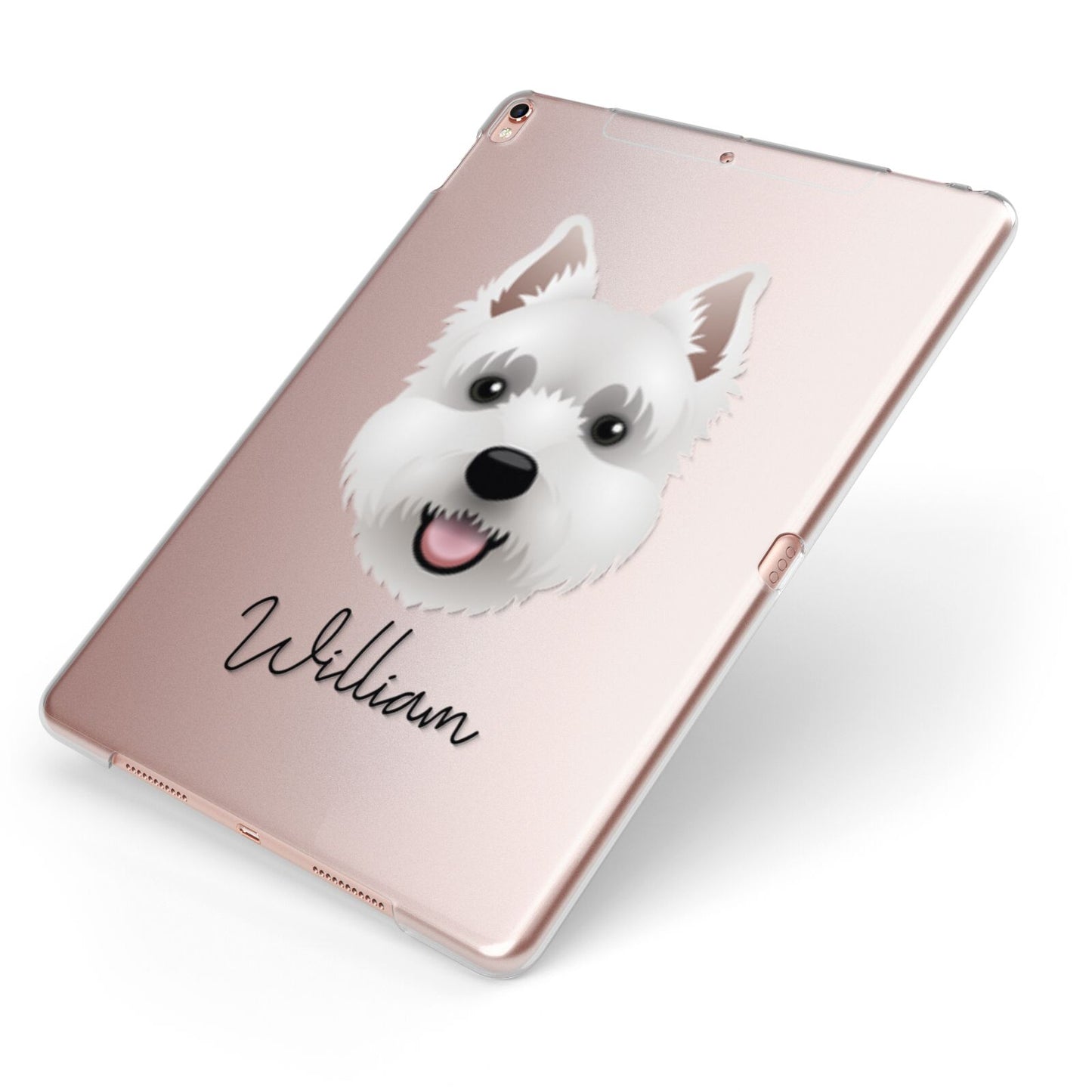 West Highland White Terrier Personalised Apple iPad Case on Rose Gold iPad Side View