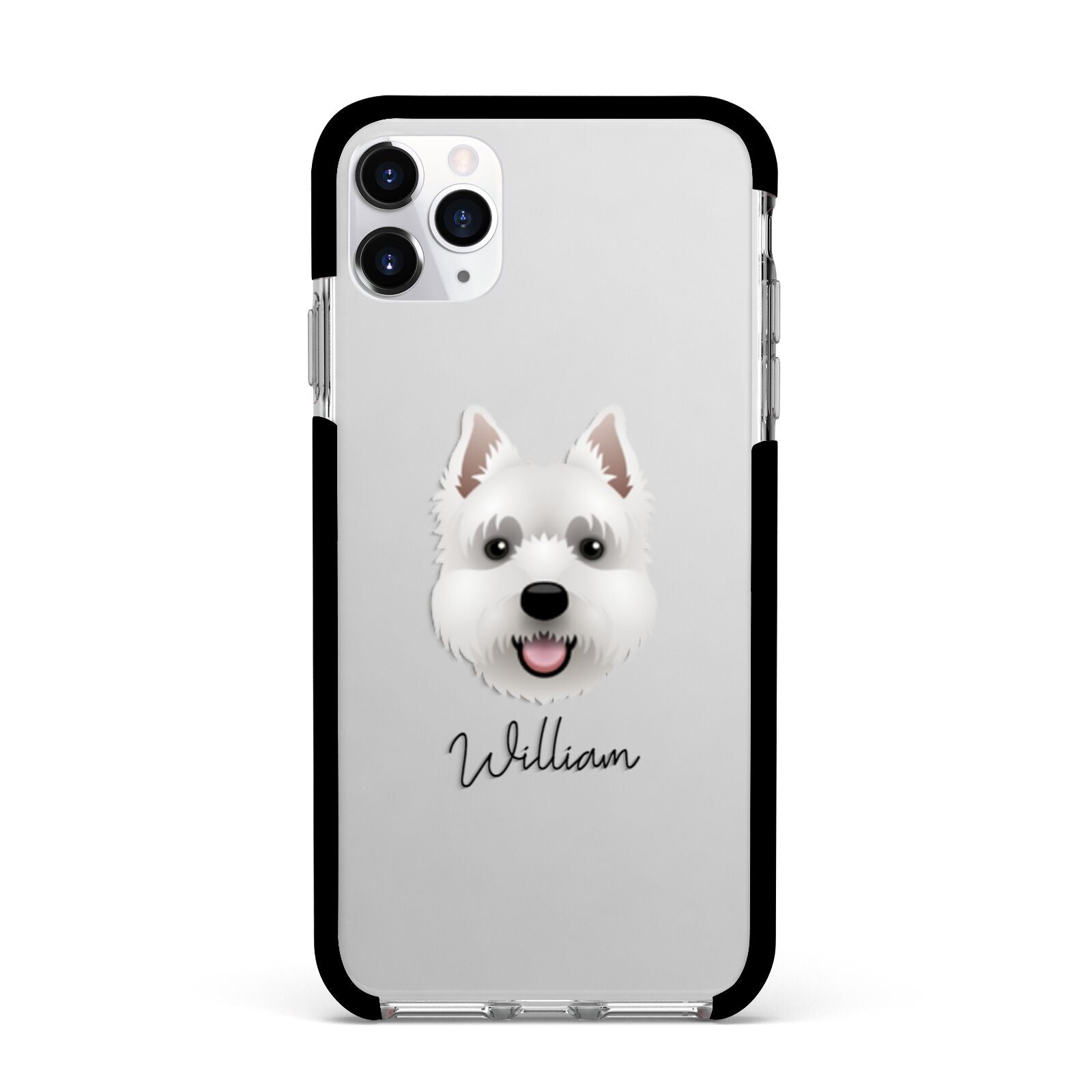 West Highland White Terrier Personalised Apple iPhone 11 Pro Max in Silver with Black Impact Case