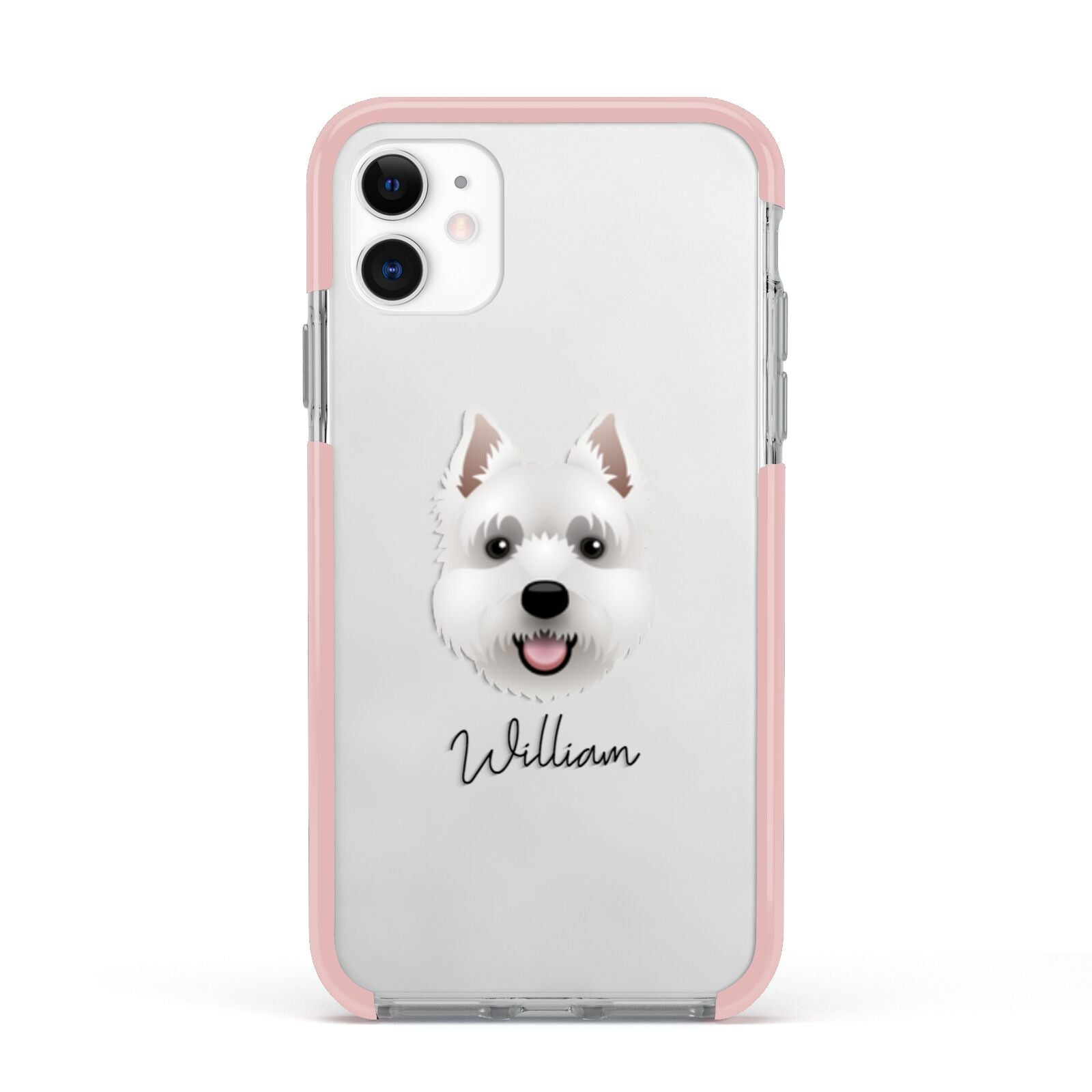 West Highland White Terrier Personalised Apple iPhone 11 in White with Pink Impact Case