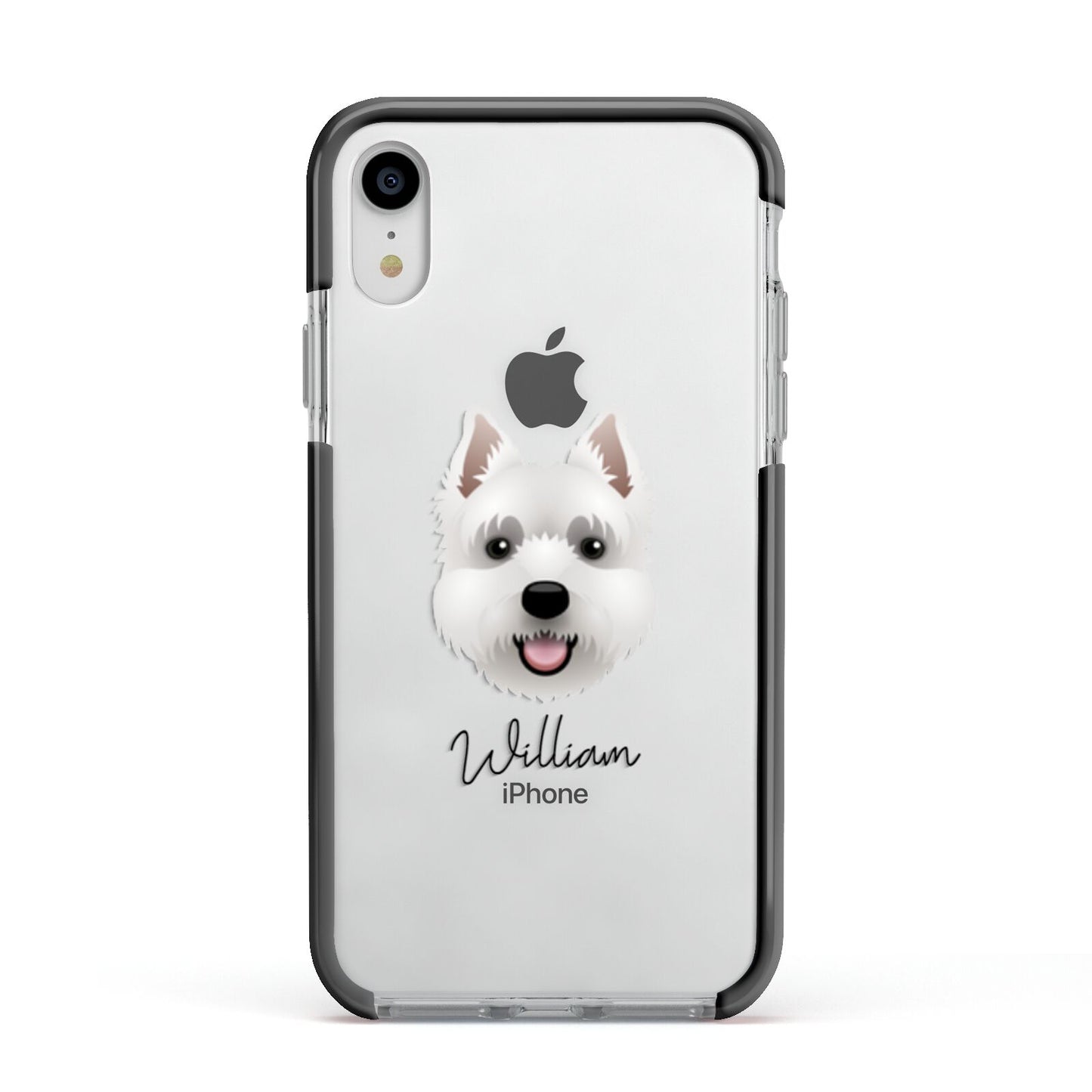 West Highland White Terrier Personalised Apple iPhone XR Impact Case Black Edge on Silver Phone