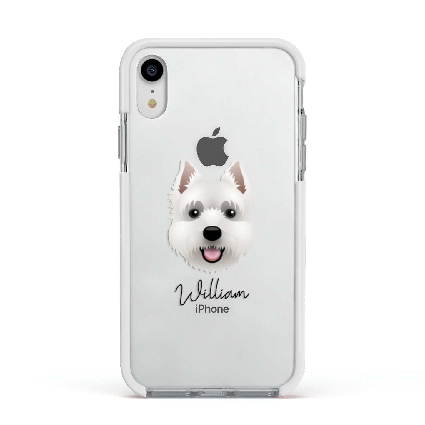 West Highland White Terrier Personalised Apple iPhone XR Impact Case White Edge on Silver Phone