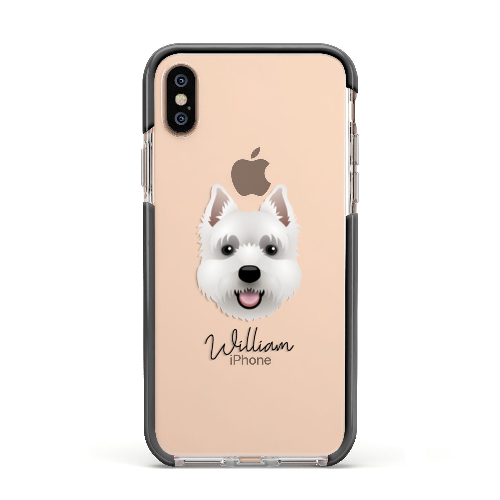 West Highland White Terrier Personalised Apple iPhone Xs Impact Case Black Edge on Gold Phone