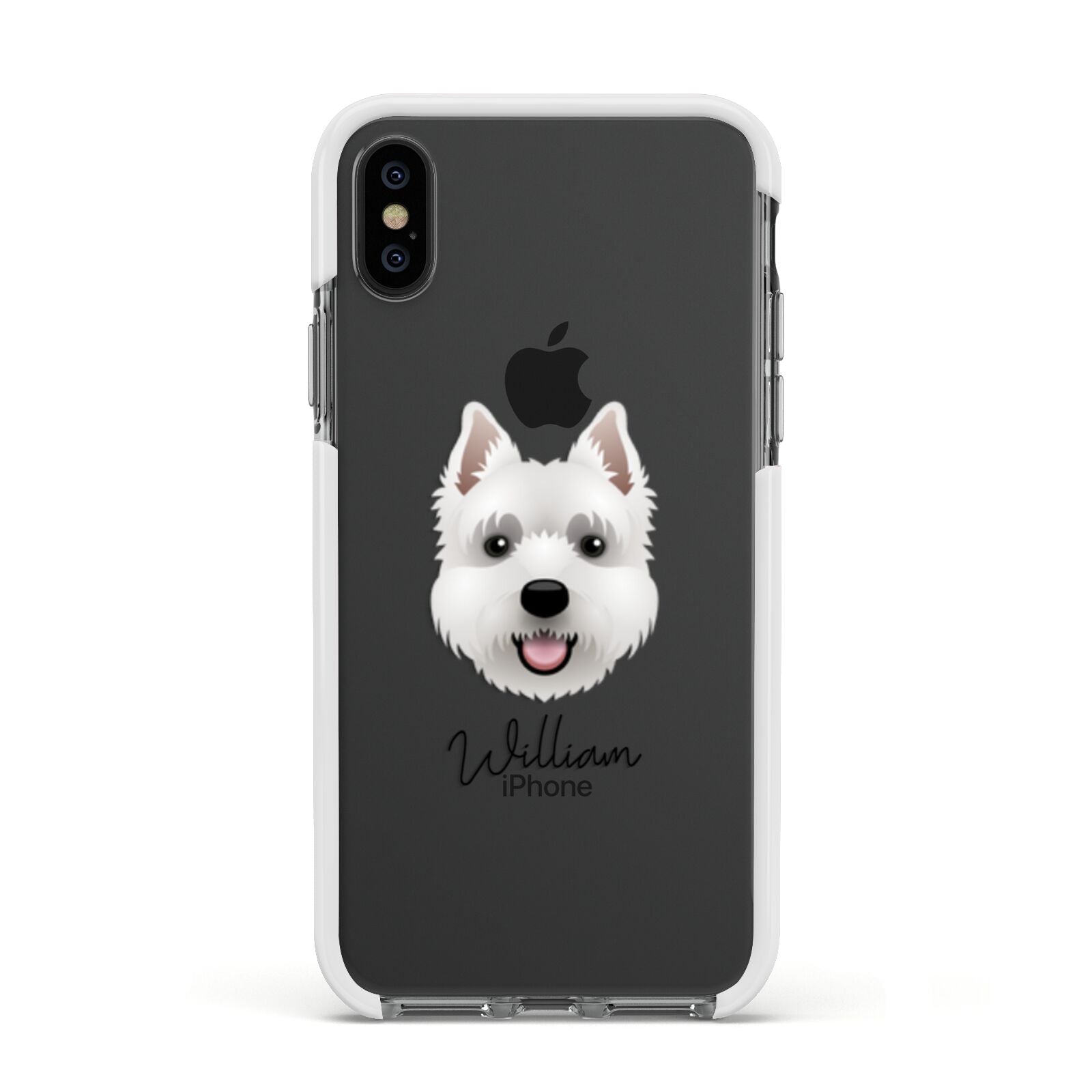 West Highland White Terrier Personalised Apple iPhone Xs Impact Case White Edge on Black Phone
