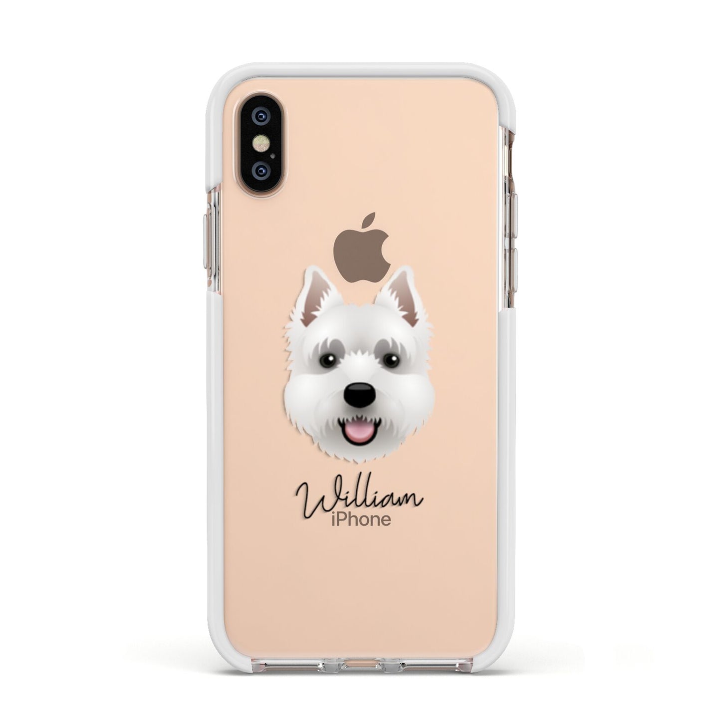 West Highland White Terrier Personalised Apple iPhone Xs Impact Case White Edge on Gold Phone