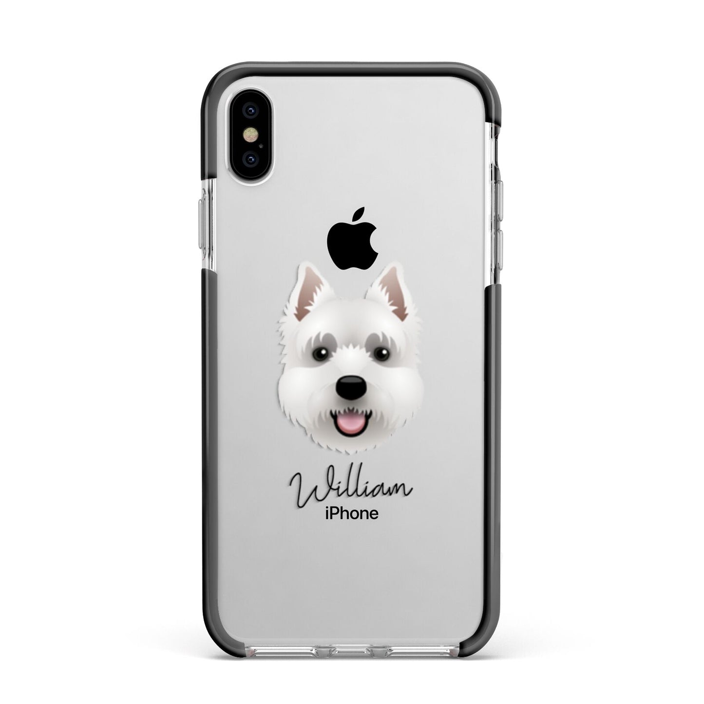 West Highland White Terrier Personalised Apple iPhone Xs Max Impact Case Black Edge on Silver Phone