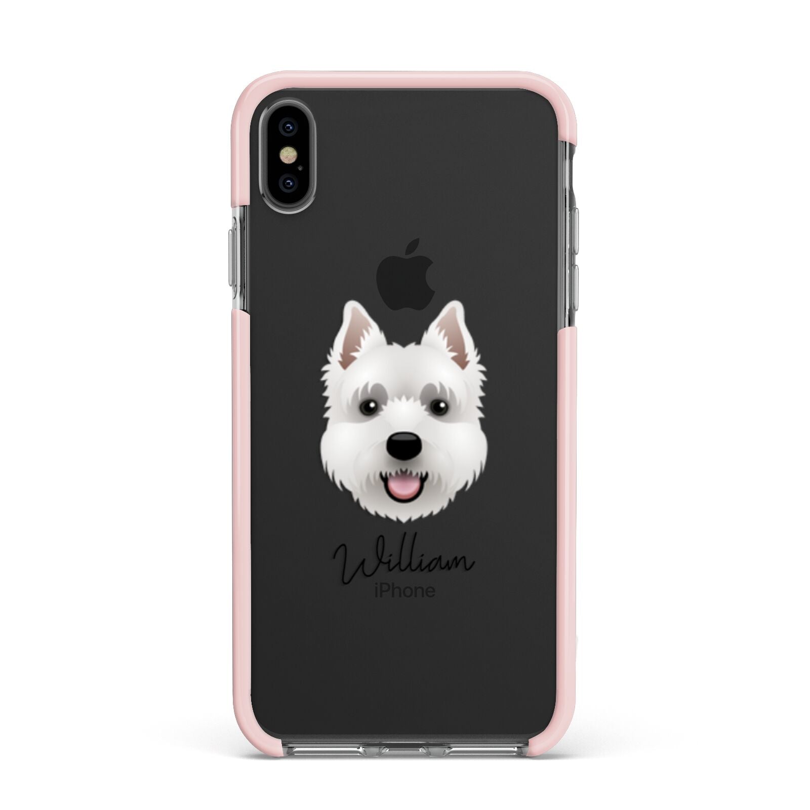 West Highland White Terrier Personalised Apple iPhone Xs Max Impact Case Pink Edge on Black Phone