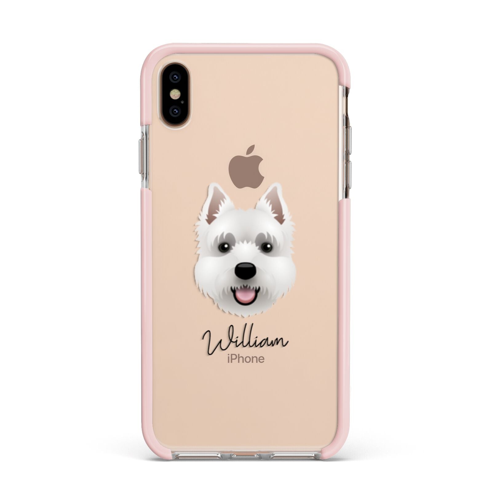 West Highland White Terrier Personalised Apple iPhone Xs Max Impact Case Pink Edge on Gold Phone