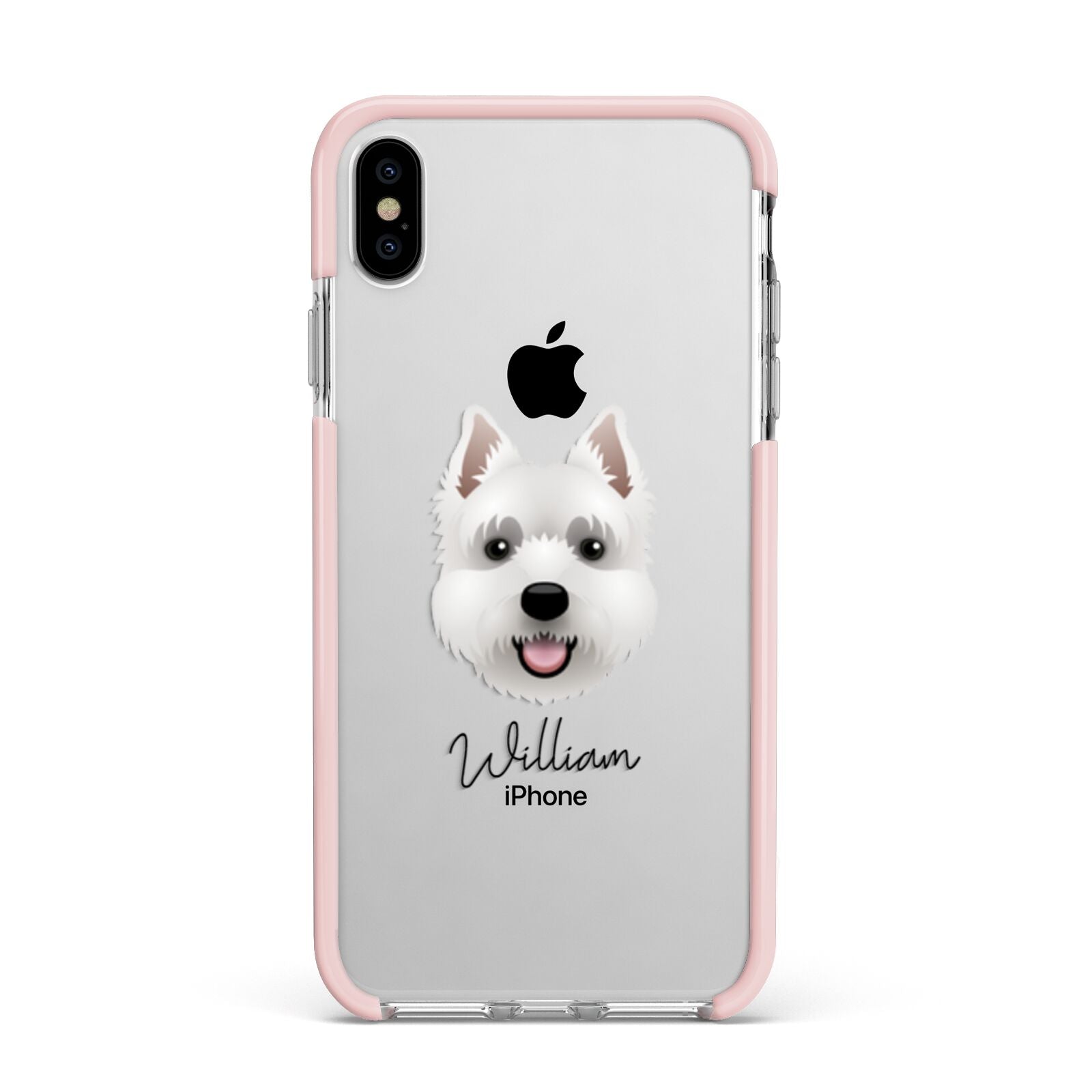 West Highland White Terrier Personalised Apple iPhone Xs Max Impact Case Pink Edge on Silver Phone