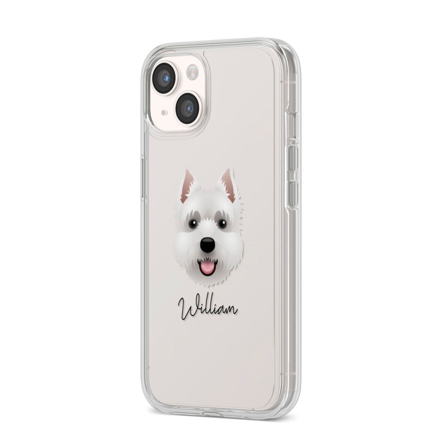 West Highland White Terrier Personalised iPhone 14 Clear Tough Case Starlight Angled Image