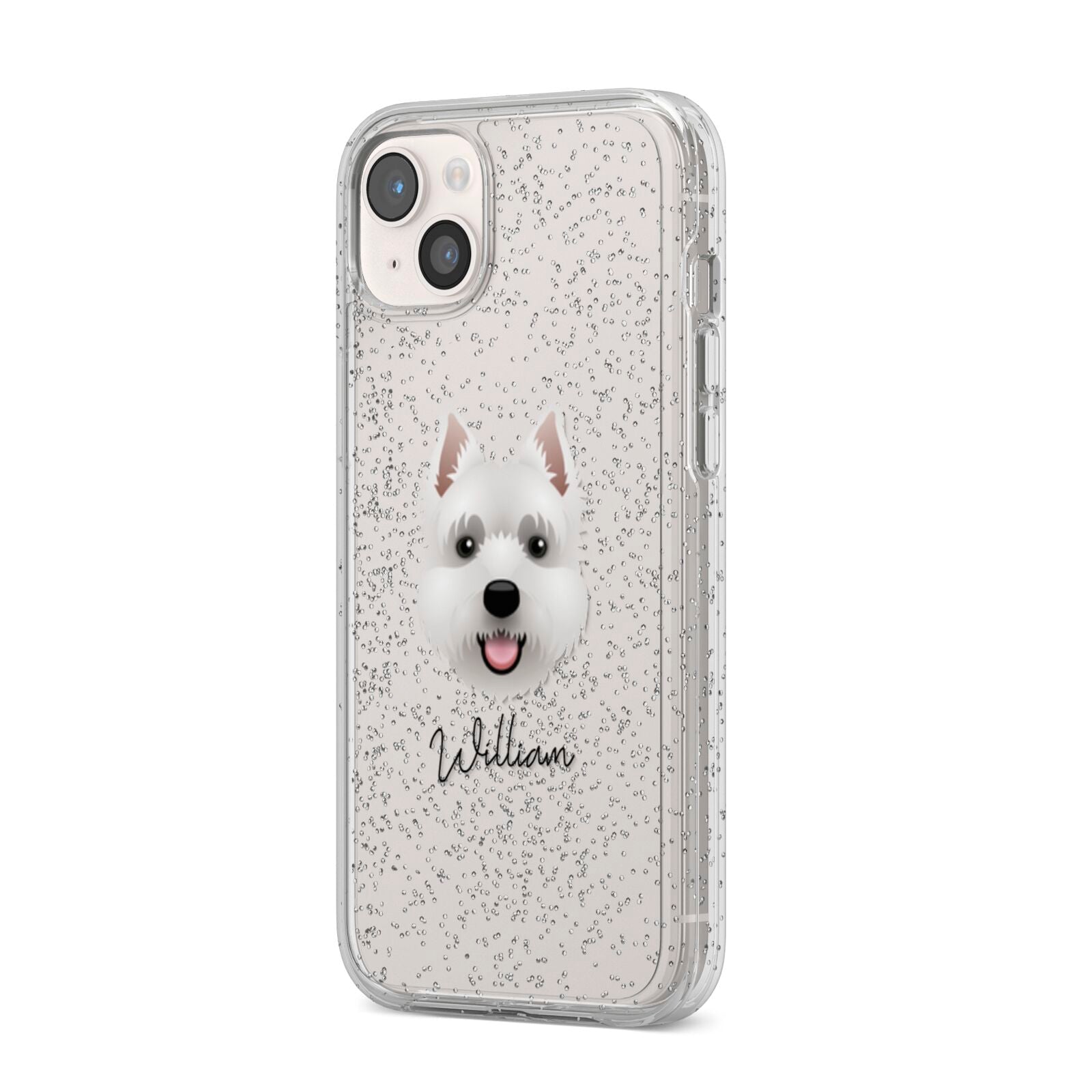 West Highland White Terrier Personalised iPhone 14 Plus Glitter Tough Case Starlight Angled Image