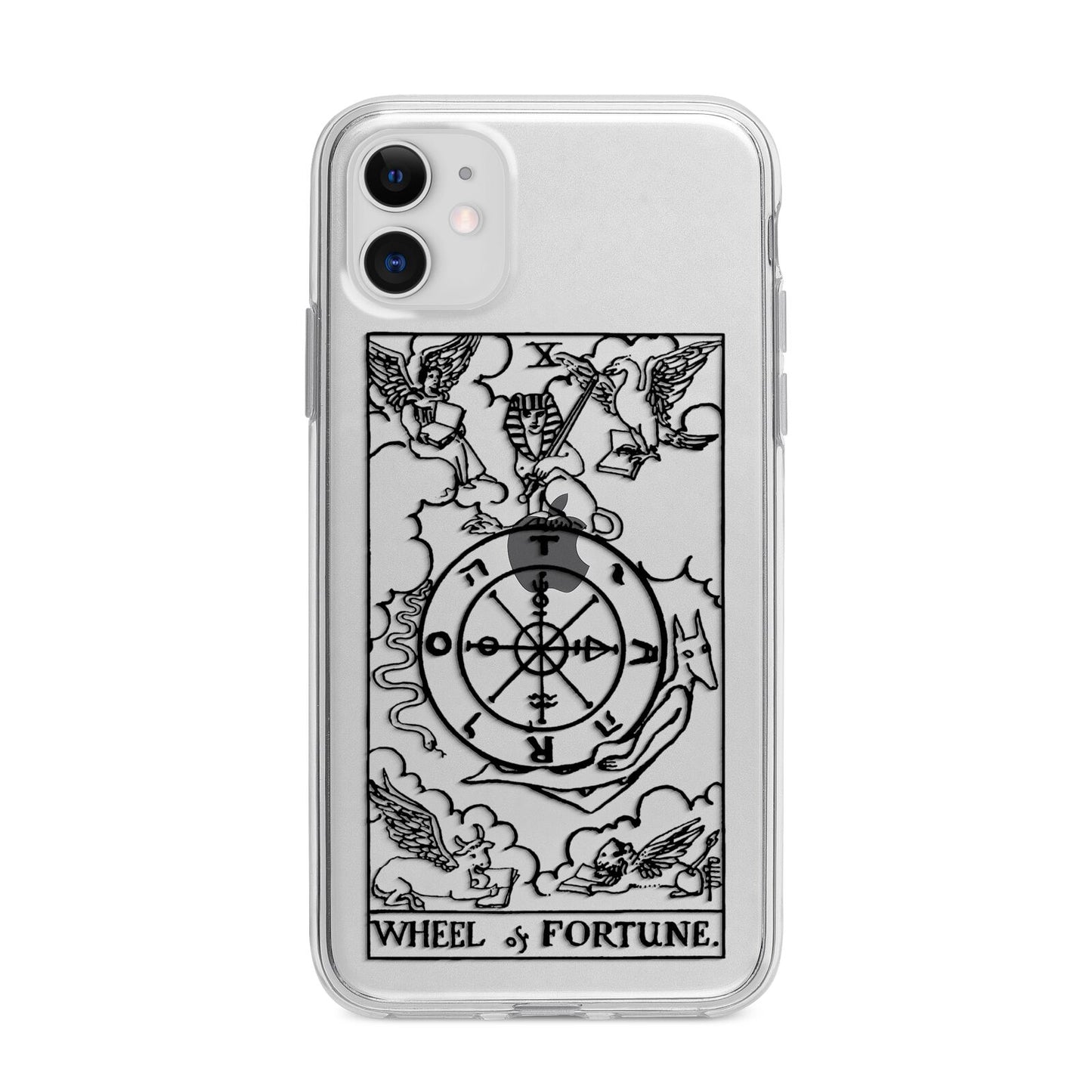 Wheel of Fortune Monochrome Tarot Card Apple iPhone 11 in White with Bumper Case