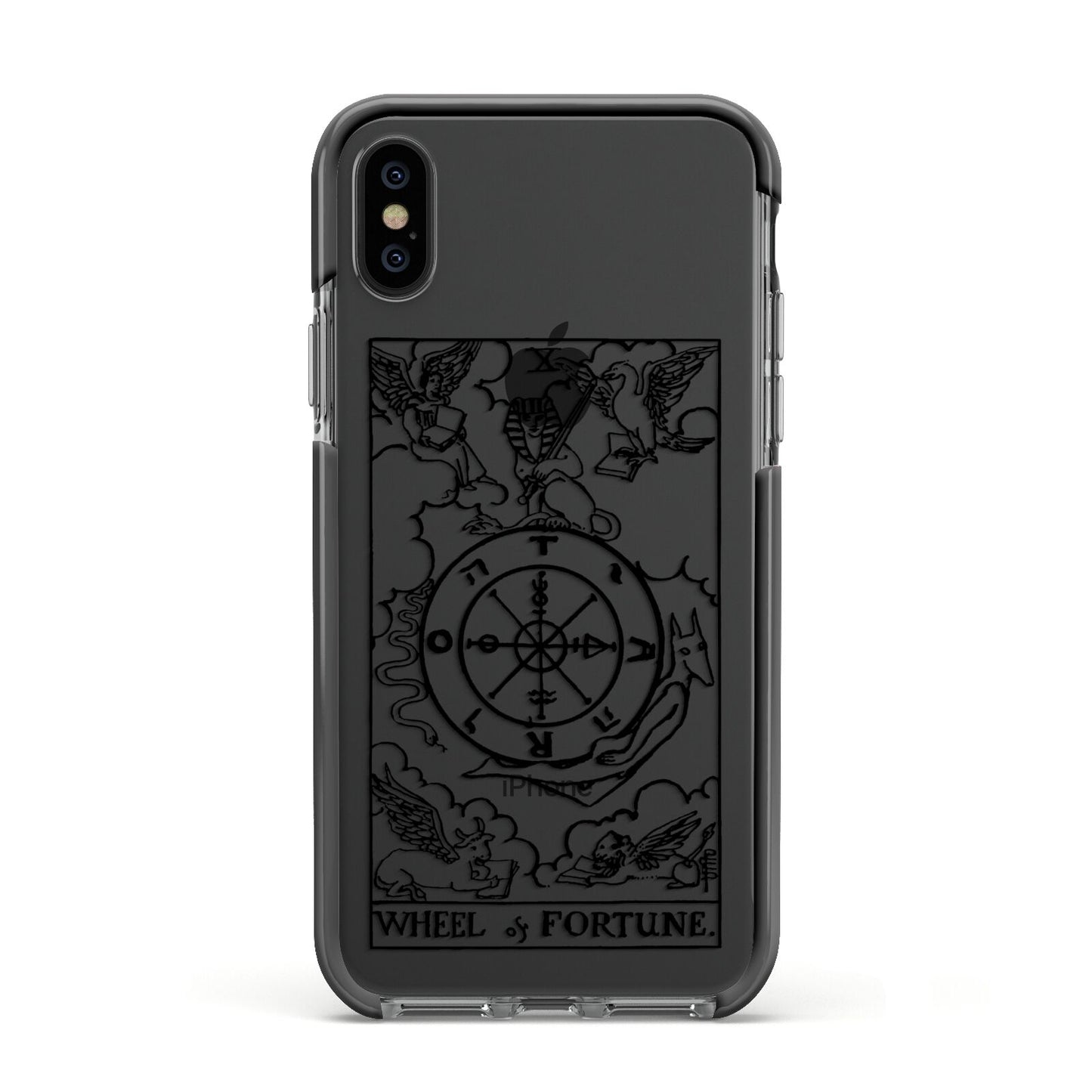 Wheel of Fortune Monochrome Tarot Card Apple iPhone Xs Impact Case Black Edge on Black Phone