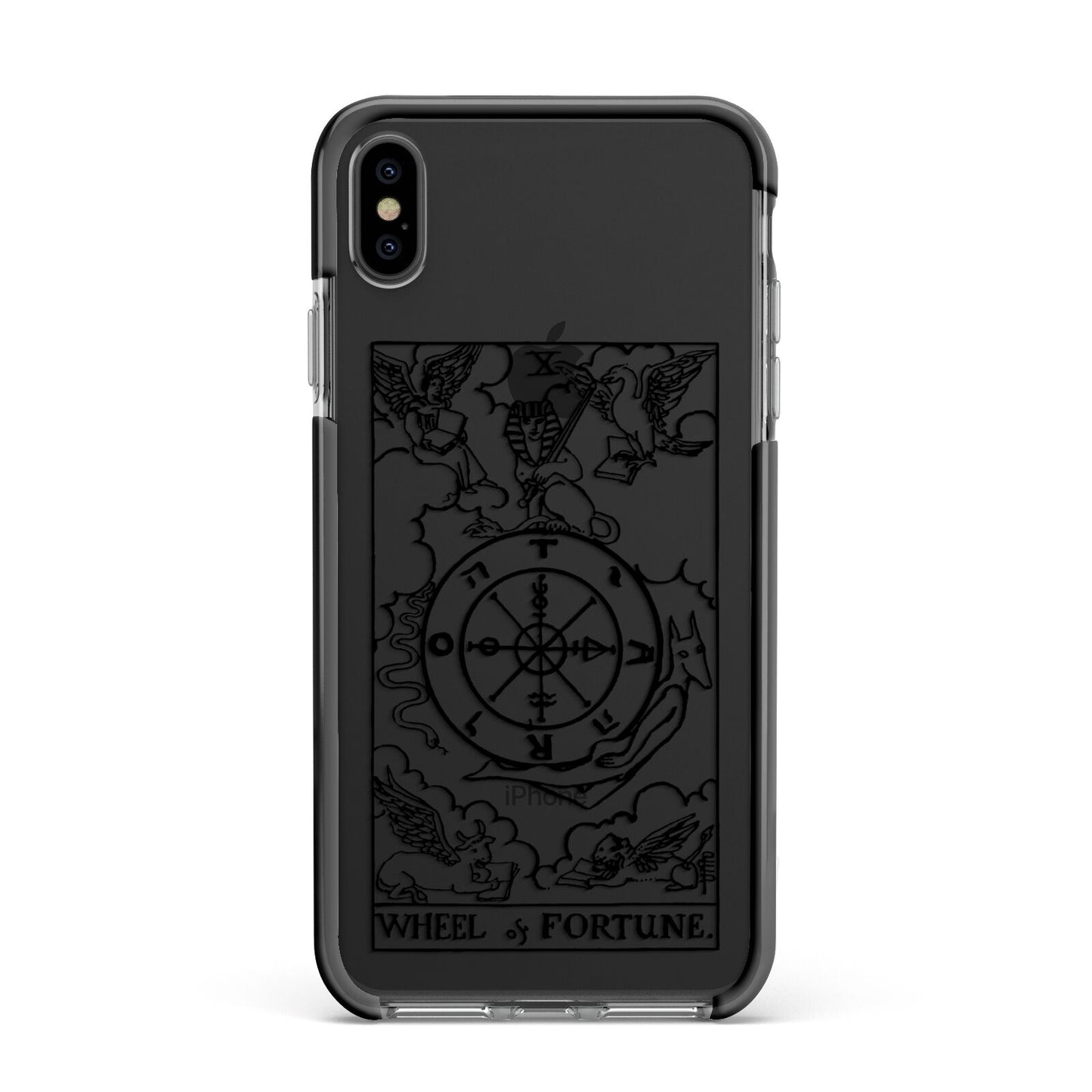 Wheel of Fortune Monochrome Tarot Card Apple iPhone Xs Max Impact Case Black Edge on Black Phone