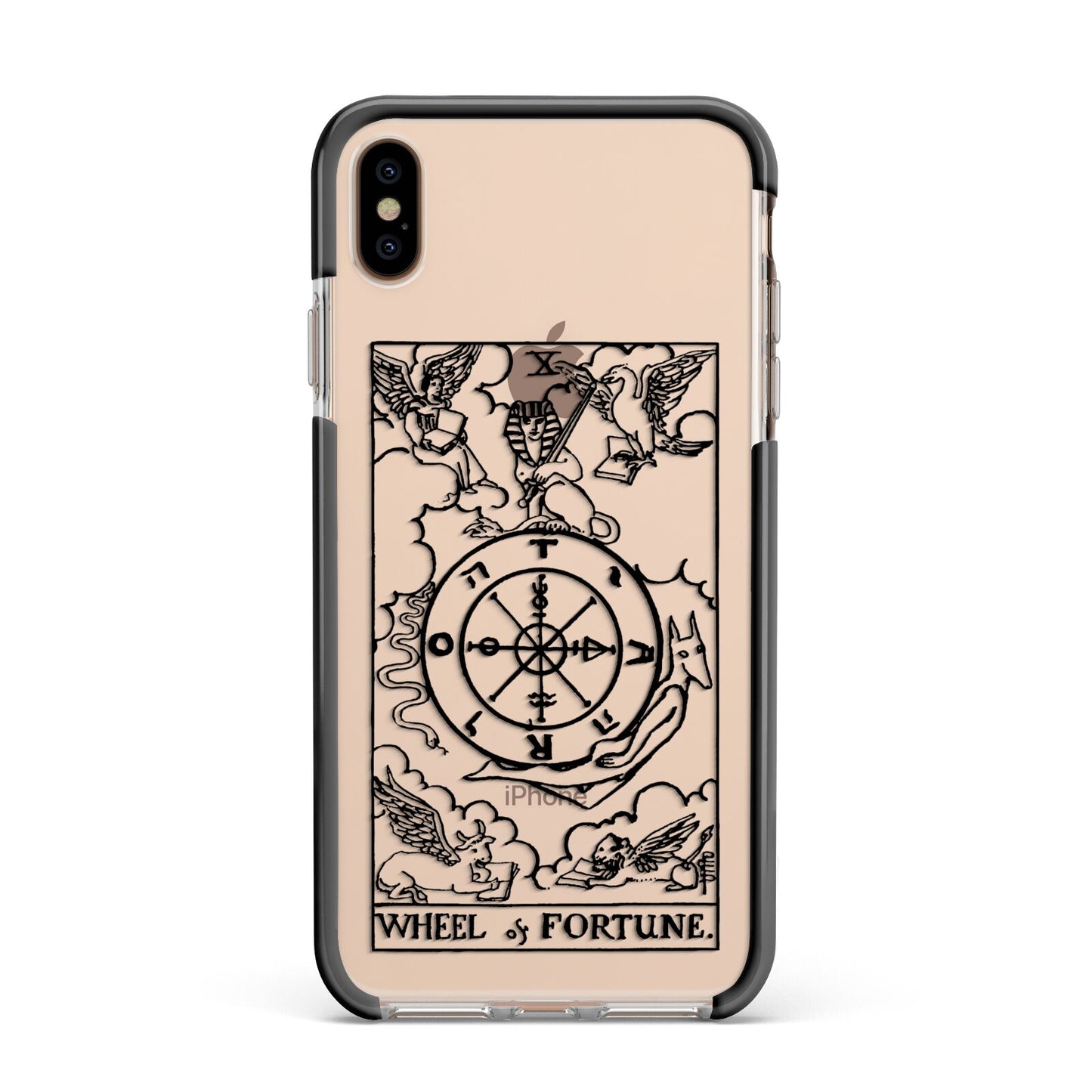 Wheel of Fortune Monochrome Tarot Card Apple iPhone Xs Max Impact Case Black Edge on Gold Phone