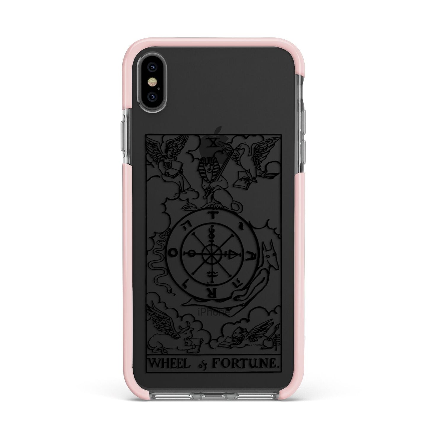 Wheel of Fortune Monochrome Tarot Card Apple iPhone Xs Max Impact Case Pink Edge on Black Phone