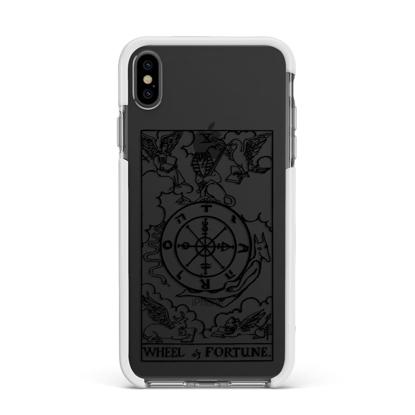 Wheel of Fortune Monochrome Tarot Card Apple iPhone Xs Max Impact Case White Edge on Black Phone