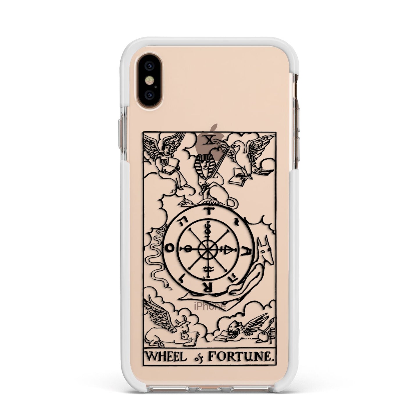 Wheel of Fortune Monochrome Tarot Card Apple iPhone Xs Max Impact Case White Edge on Gold Phone